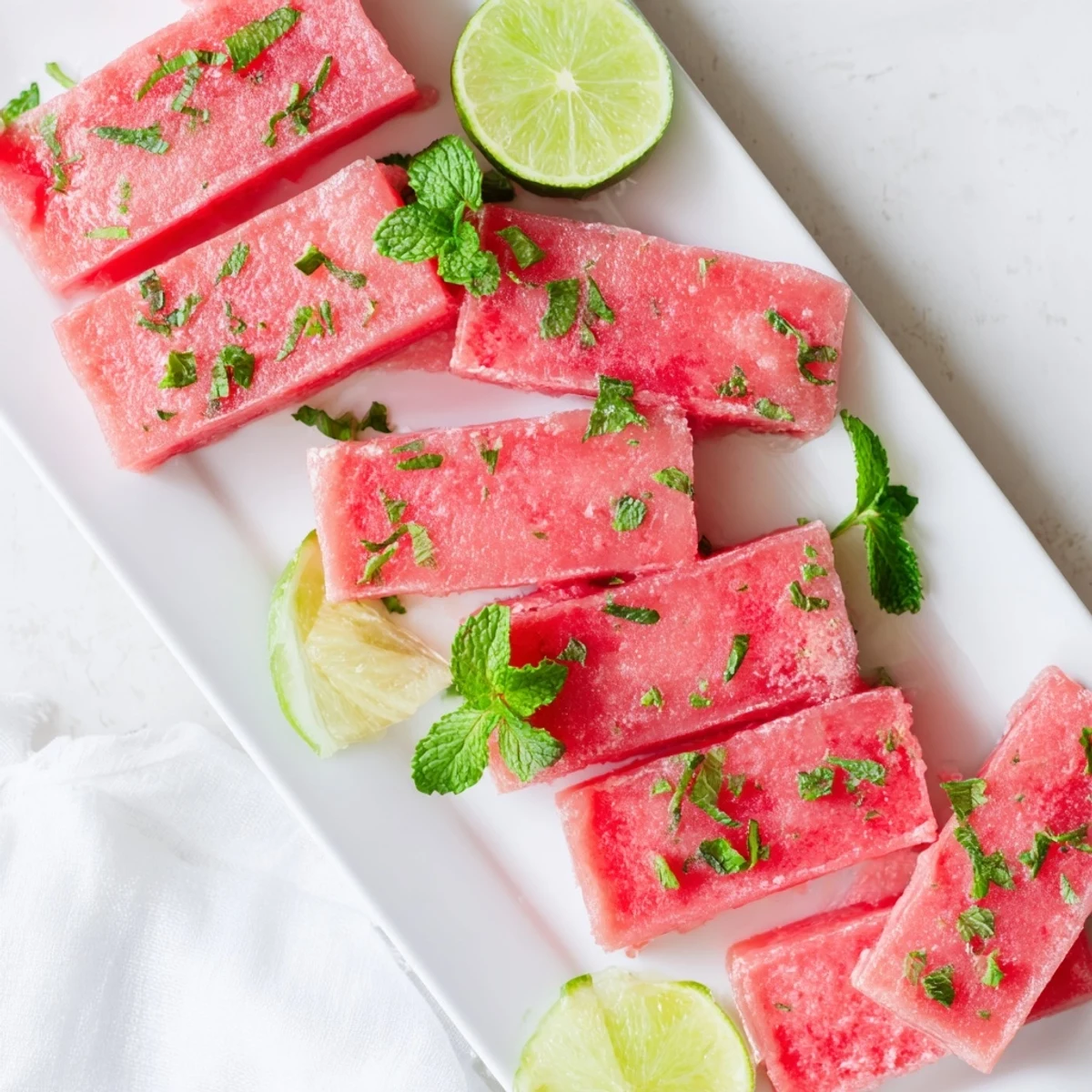 Refreshingly sweet frozen watermelon lime bars with zesty citrus flavor and optional mint garnish