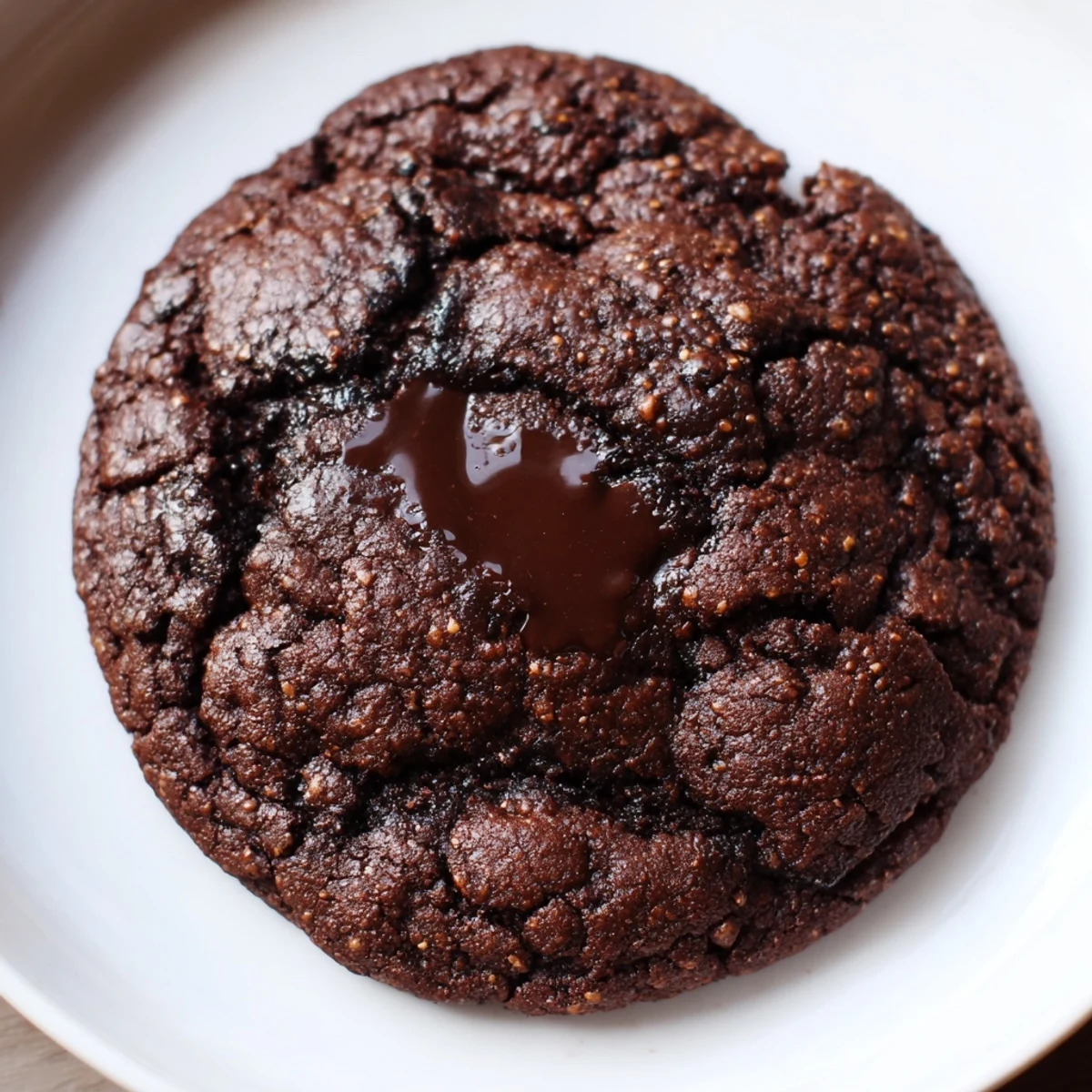 Rich dark chocolate espresso cookies with glossy centers and chocolate chunk pockets ready for serving