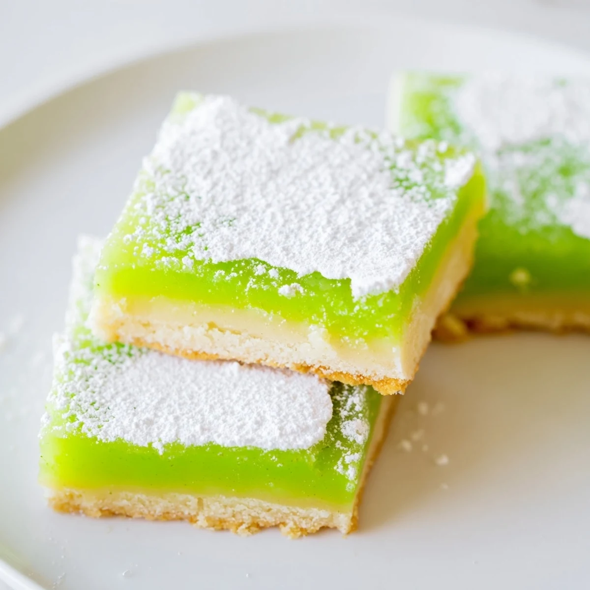 Fresh baked zesty lime citrus bars cooling on a wire rack with white powdered sugar topping