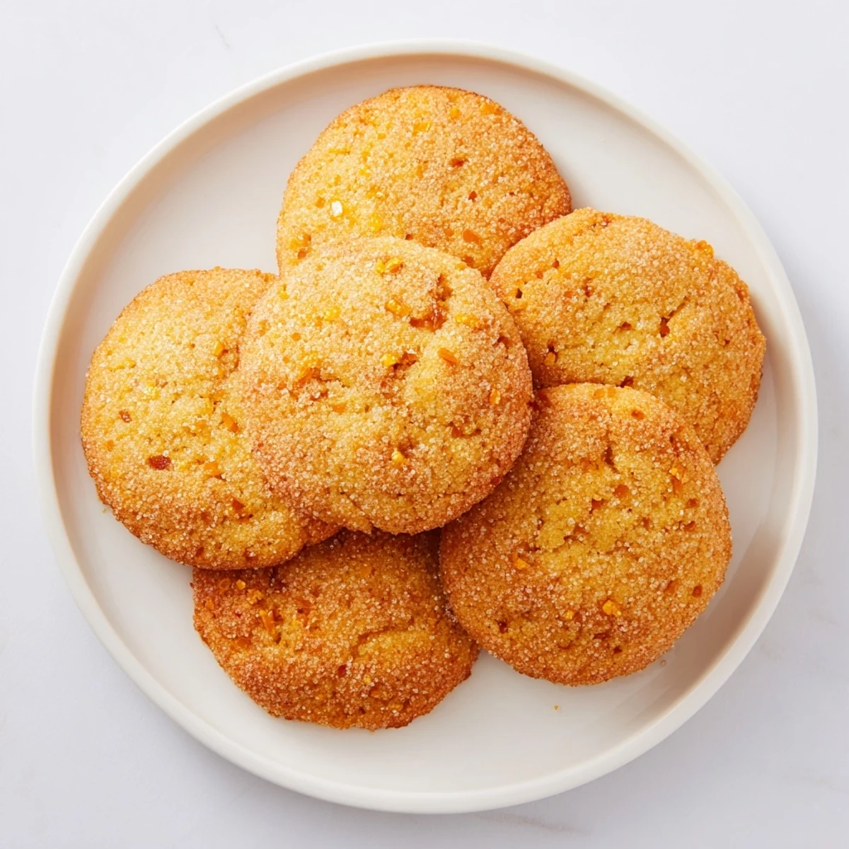 Freshly baked orange sugar zest cookies with bright citrus zest coating and crackled sugar tops