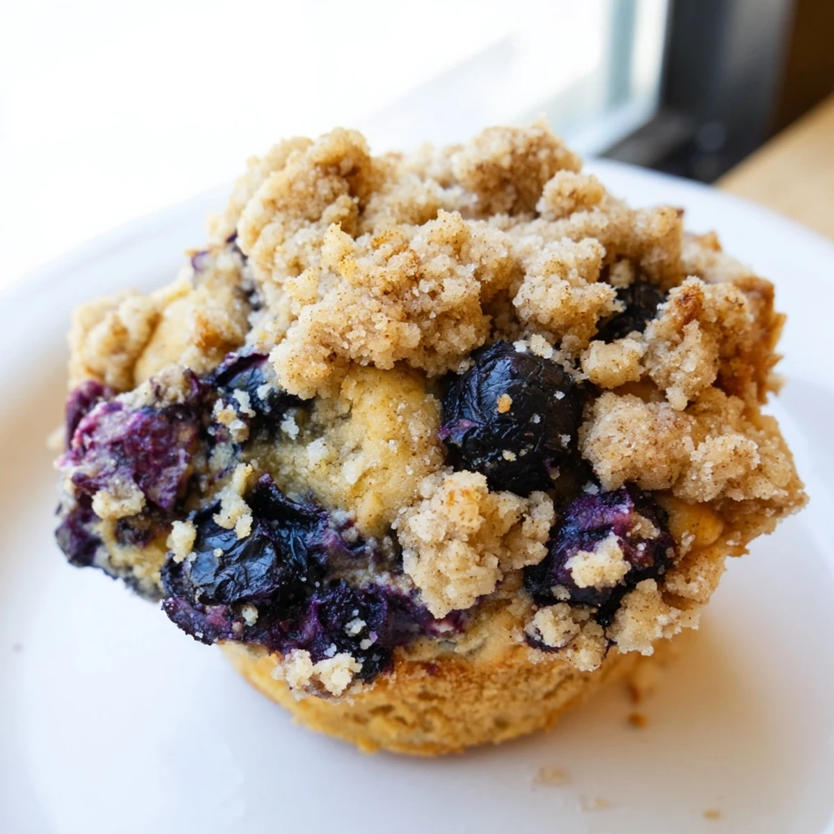 Freshly baked blueberry muffin cookies with sweet streusel coating cooling on a wire rack