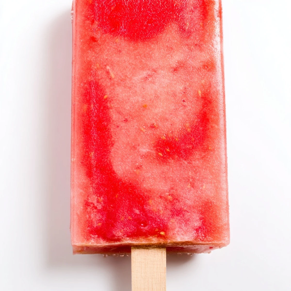 Fresh homemade strawberry watermelon popsicles in molds with vibrant pink-red swirls and visible fruit pieces