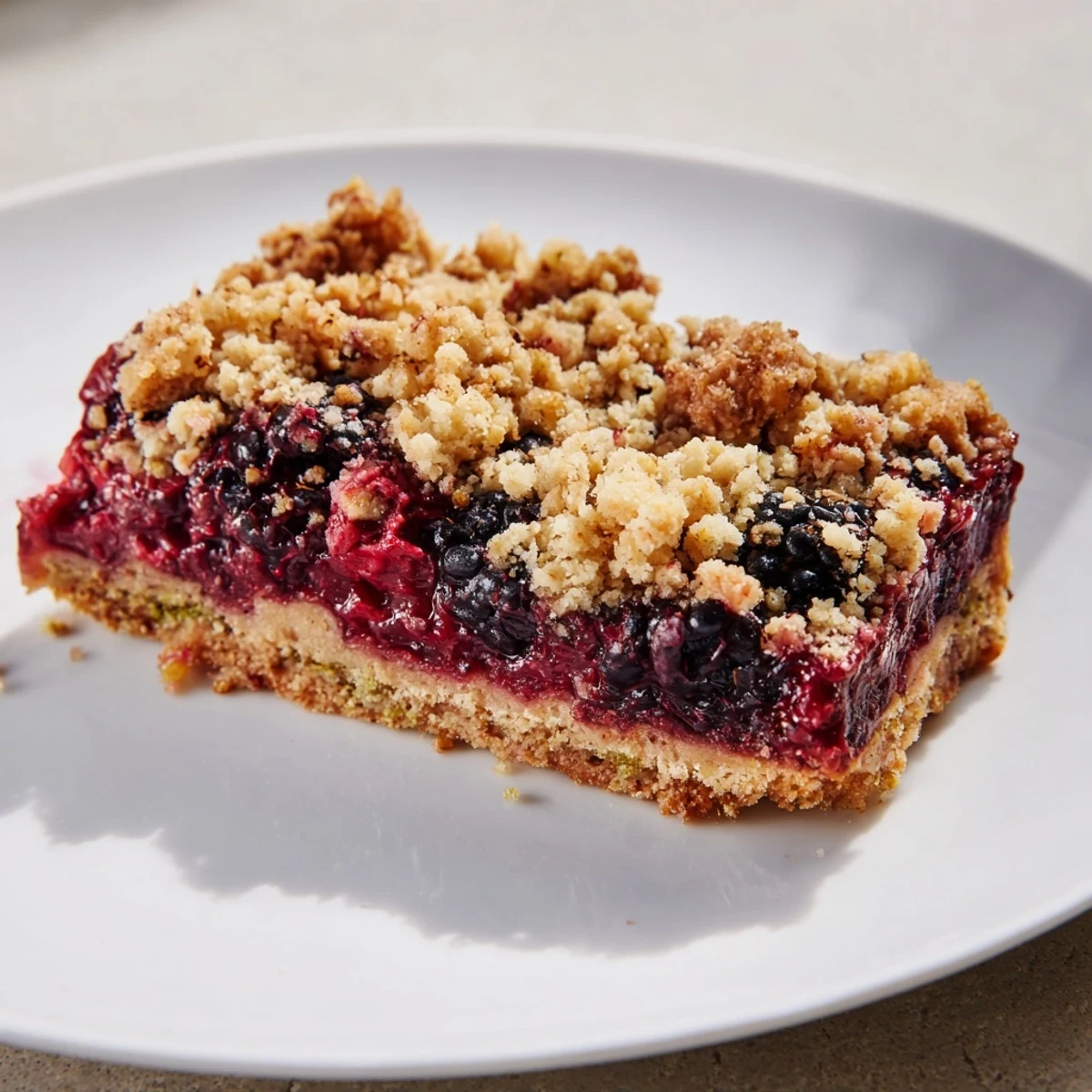 Warm Blackberry Pistachio Bars served with vanilla ice cream and lemon zest