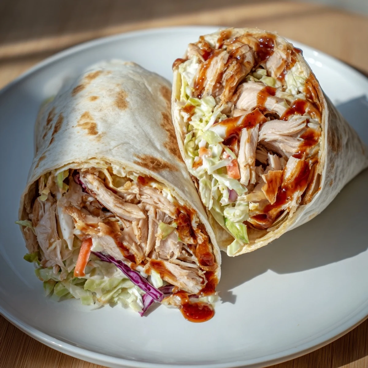 Bbq Chicken Coleslaw Wraps overflowing with smoky chicken and crunchy tangy slaw.