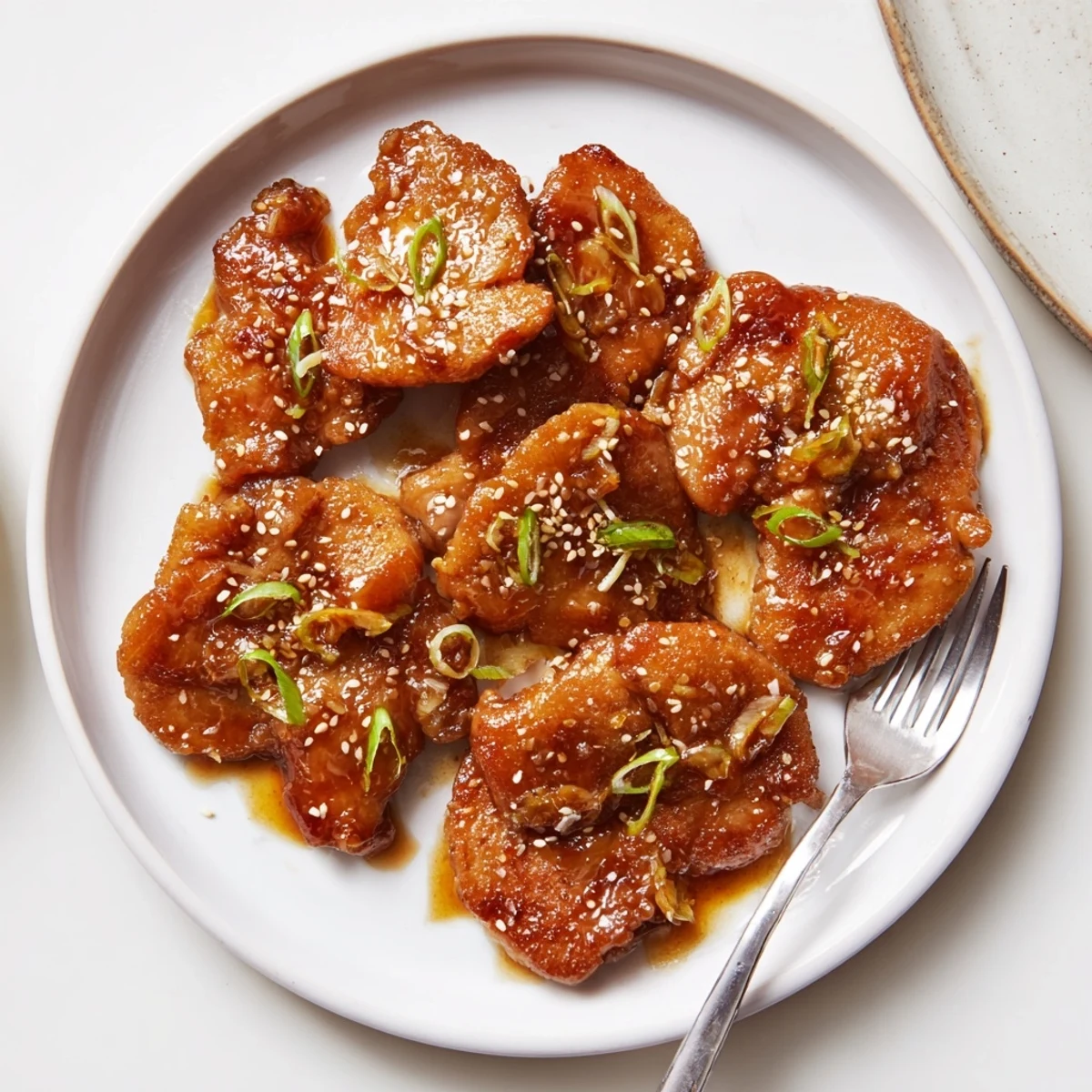 Skillet-seared Honey Garlic Chicken with sticky sweet sauce, ready to serve hot