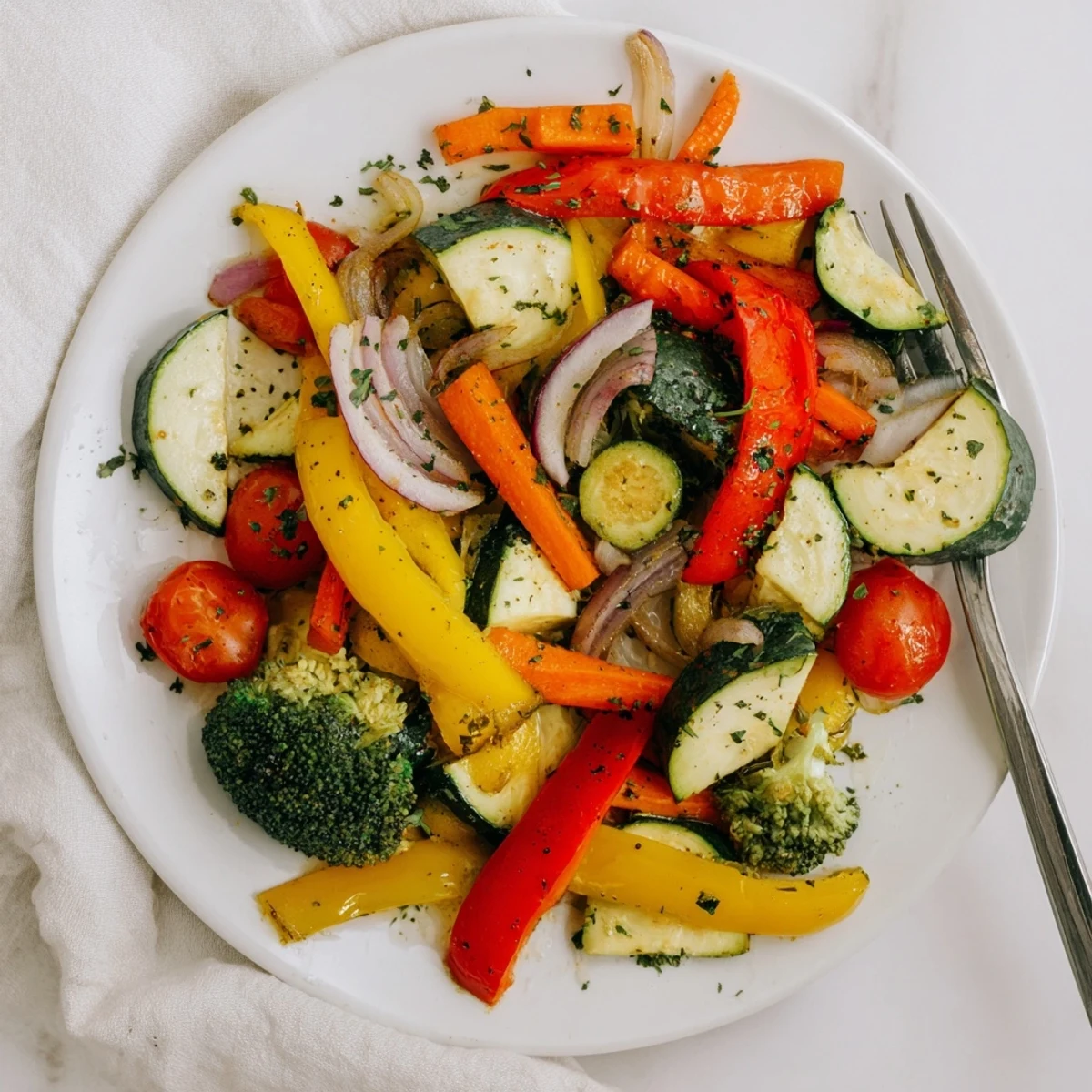 Aromatic Garlic Infused Olive Oil Sauteed Veggies sizzling in skillet, colorful and tender