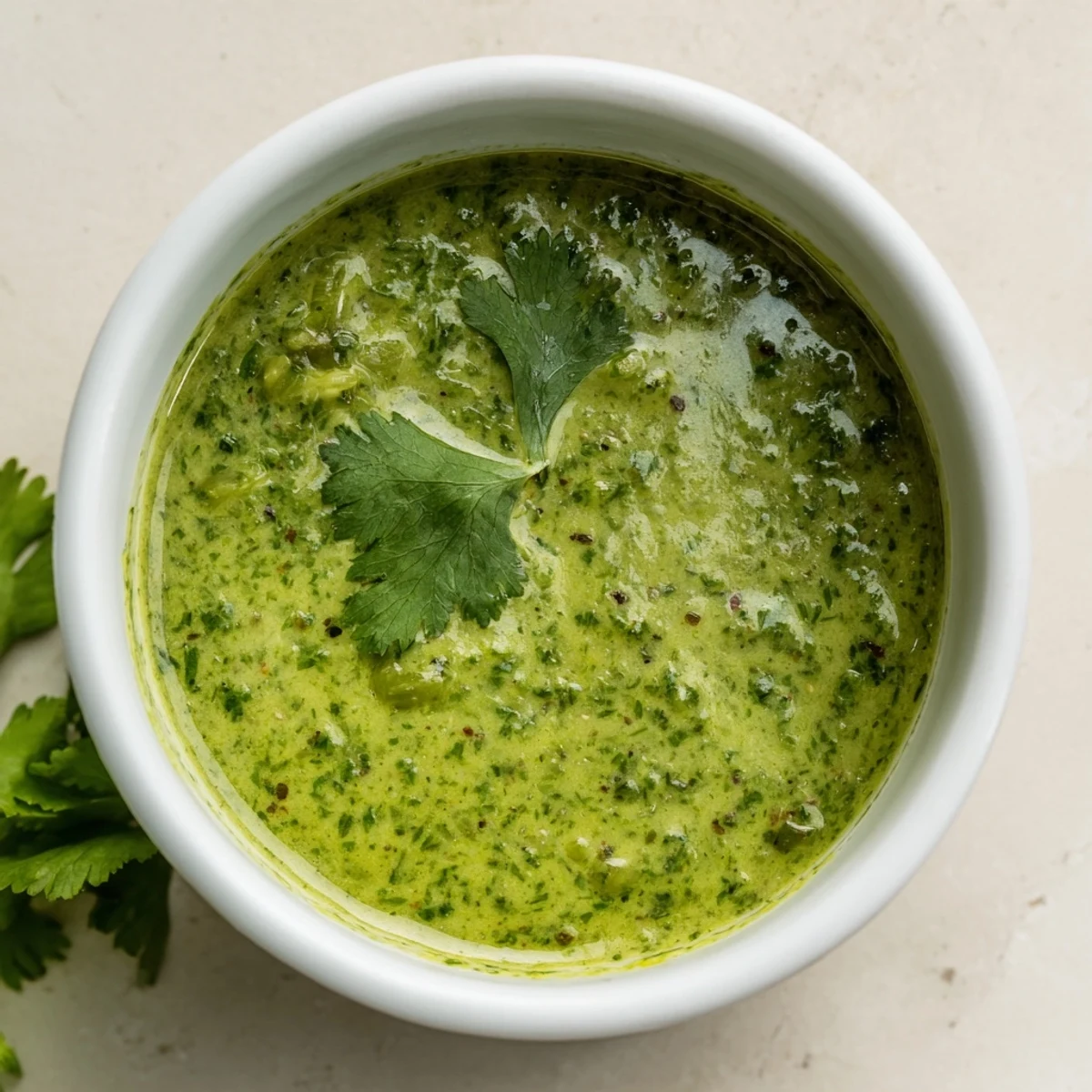 Vibrant Cilantro Lime Fresh Dressing emulsified with olive oil, perfect for grain bowls