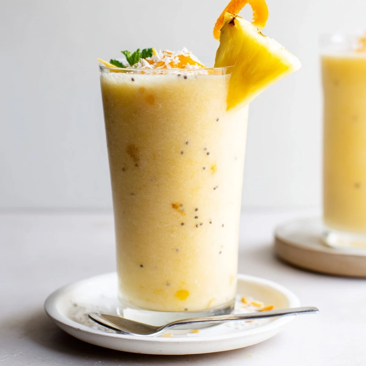 Chilled Pineapple Orange Smoothie with creamy banana texture, served for breakfast.