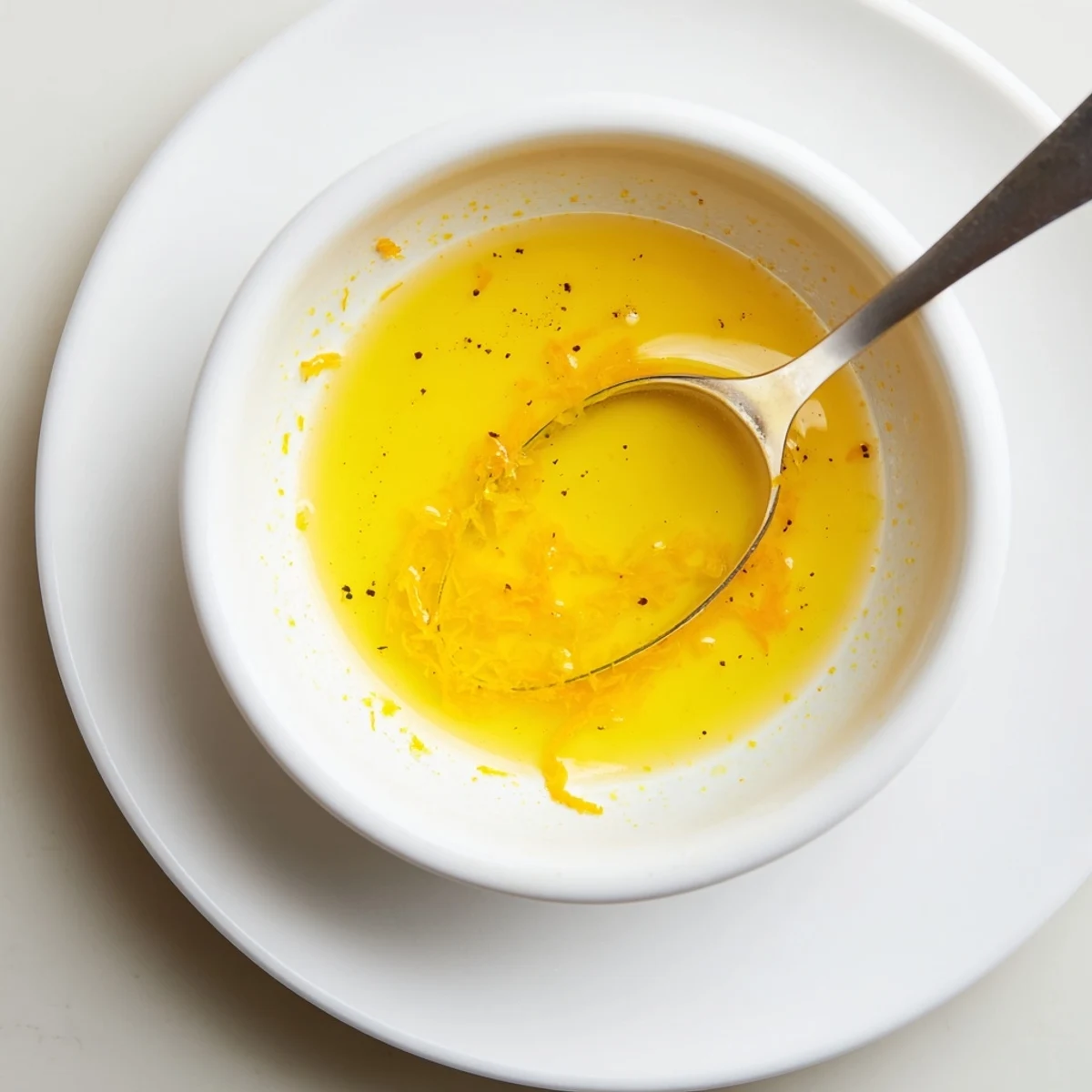 Bright Orange Vinaigrette drizzled over grilled asparagus, glossy, tangy finish
