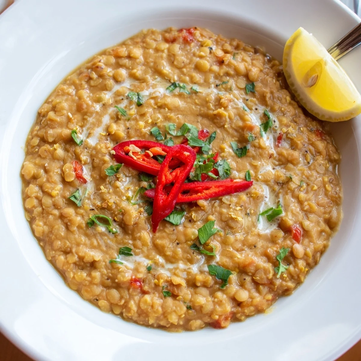 Steaming One Pot Lentil Dal in a bowl, fragrant spices and cilantro