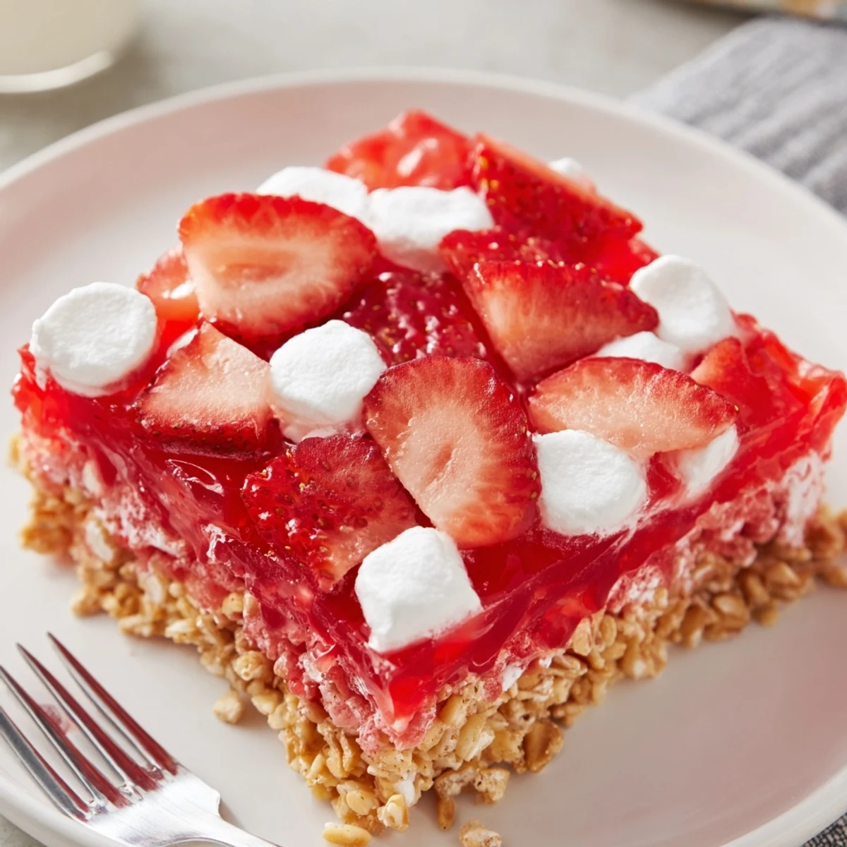 Chilled Strawberry Crackle Salad layered with sweet cream cheese and fruity gelatin