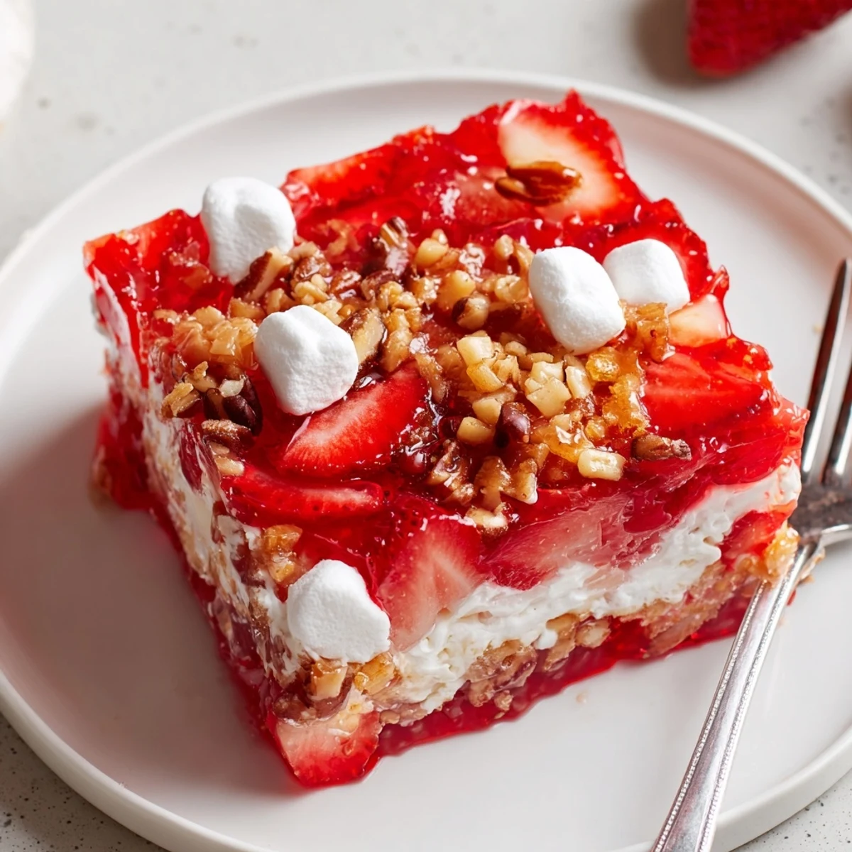 Family-style Strawberry Crackle Salad served cold, sprinkled with extra crackle topping