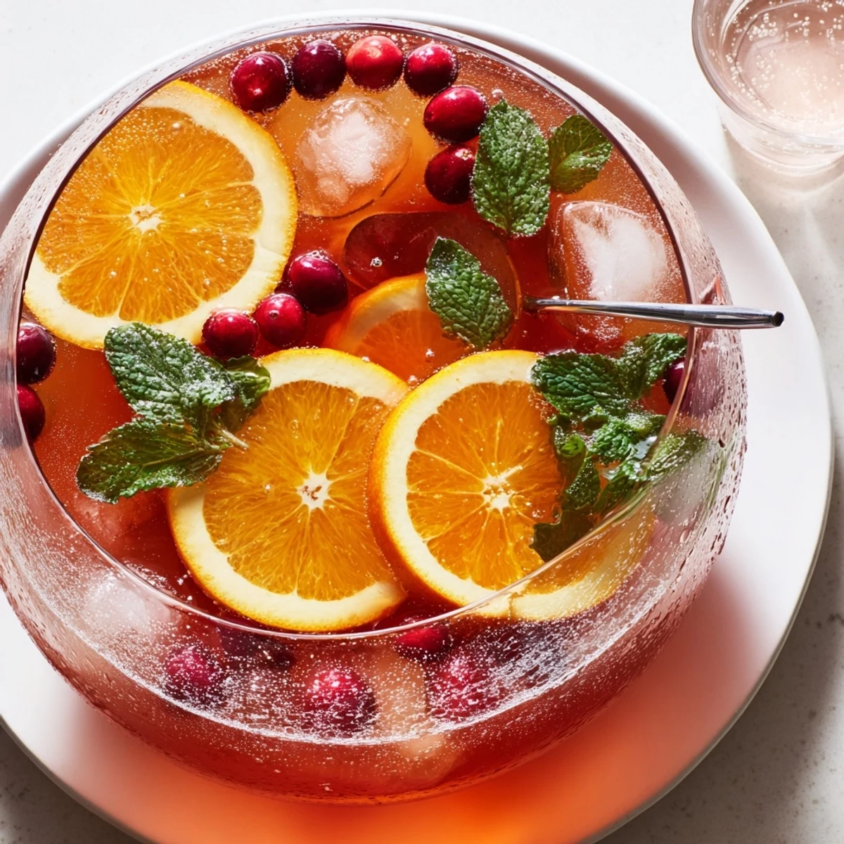Festive Christmas Punch ladled into glasses, sparkling, fruity, and lightly spiced