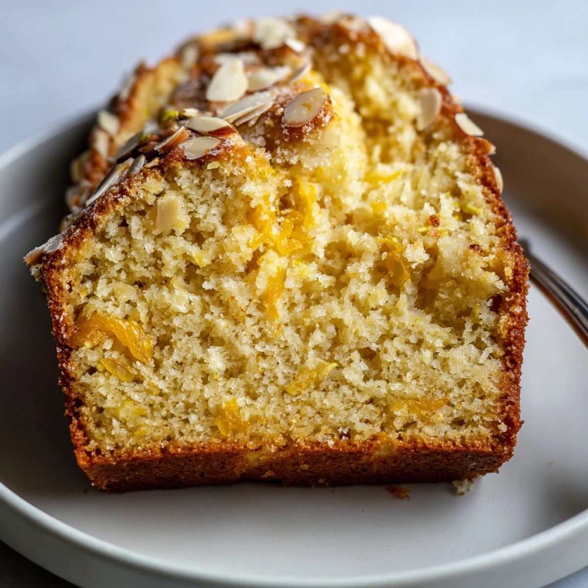 Moist Gluten Free Orange Cardamom Bread served with hot tea for breakfast