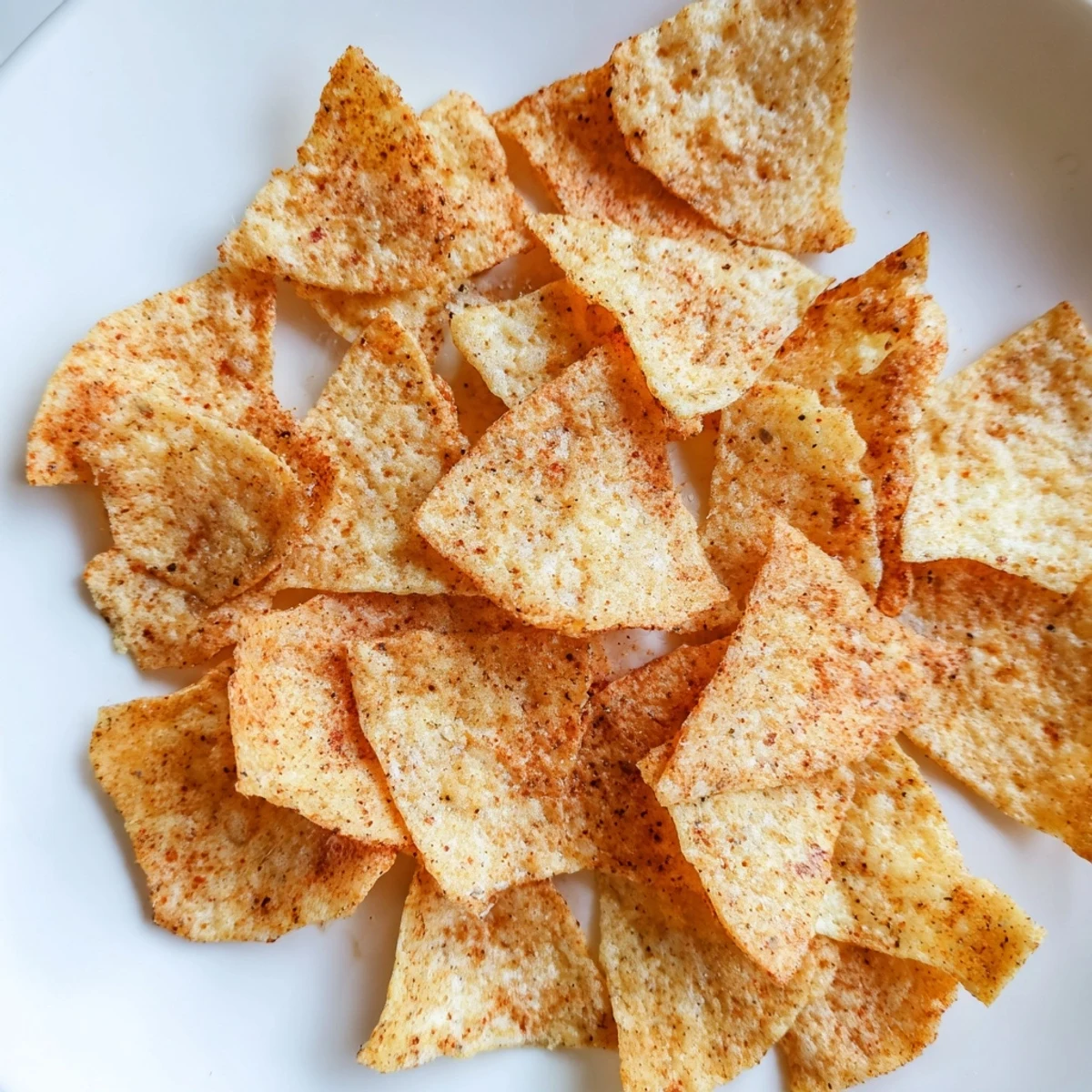 Stack of savory gluten-free chickpea chips ready for dipping alongside hummus bowl