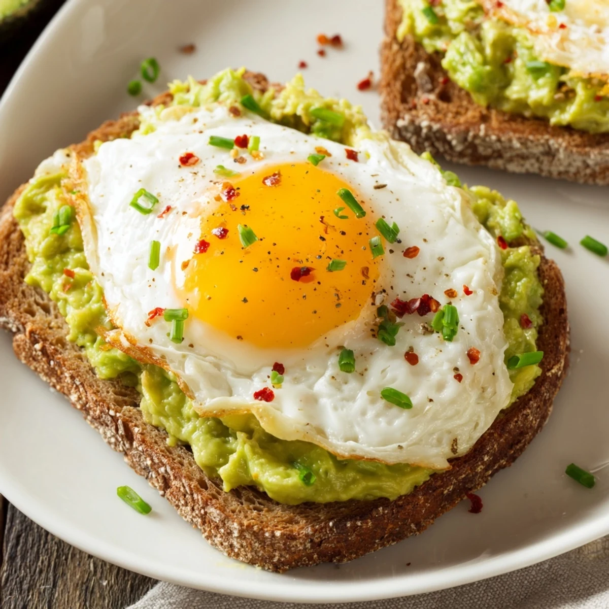 Golden toasted bread topped with creamy mashed avocado and a perfectly cooked egg