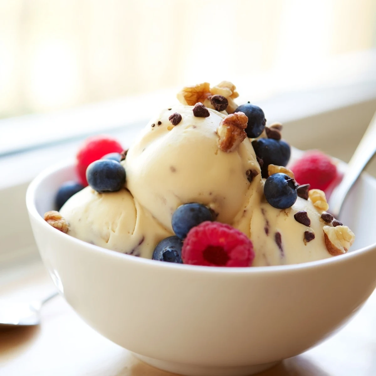 Vegan banana nice cream swirling with plant-based milk and vanilla extract in glass