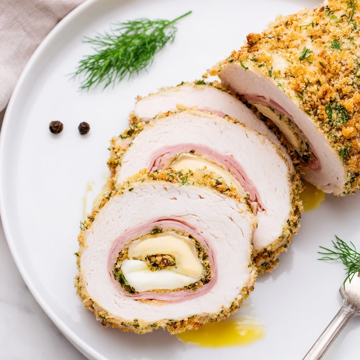 Crispy Pickle Brined Chicken Rolls sliced, golden breadcrumb crust, oozing melted cheese