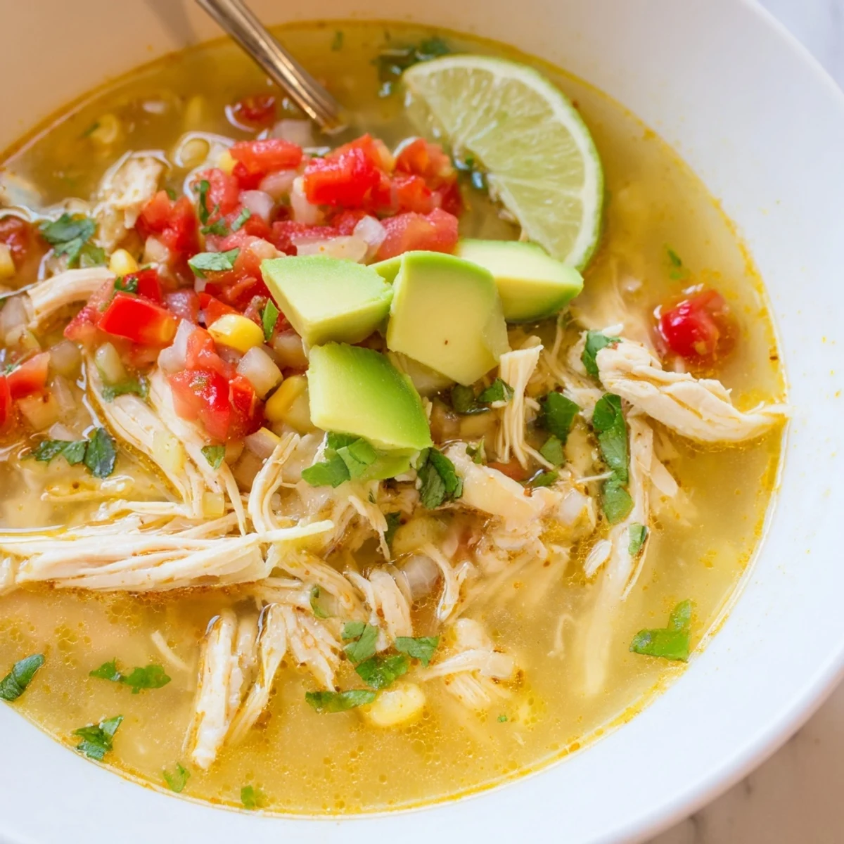 Homestyle Bold Zesty Chicken Lime Soup Recipe simmering in pot, smoky cumin aroma