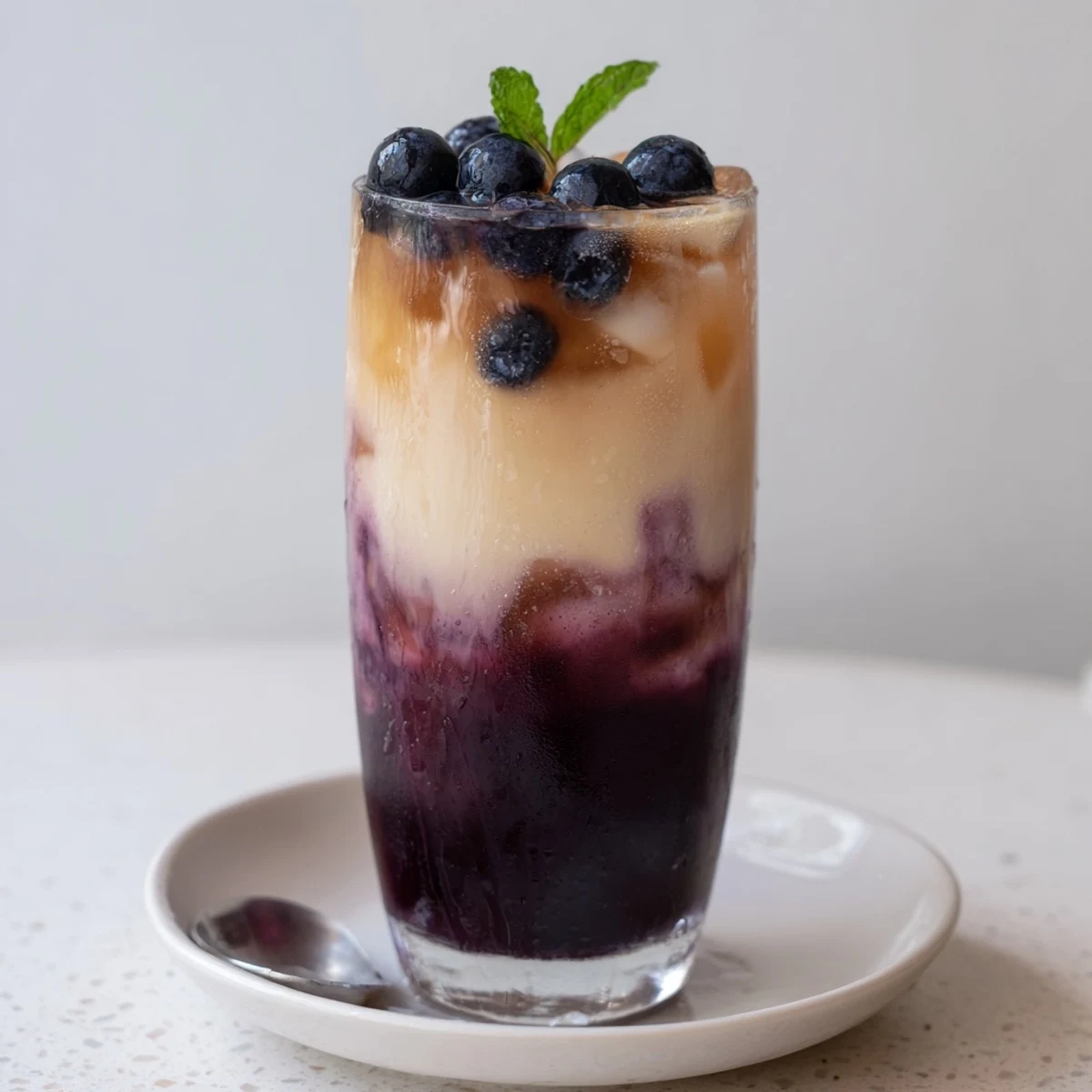 Homemade Blueberry Milk Tea Cooler balanced sweet-tart syrup and smooth milk