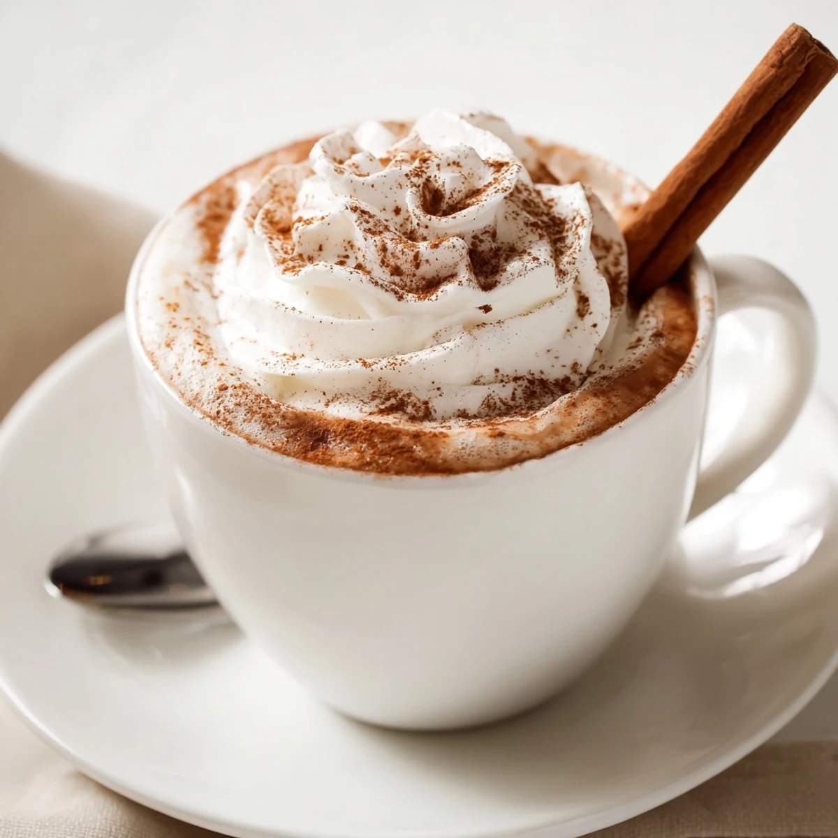 Cozy Winter Lattes steeped with cinnamon, nutmeg, maple sweetness, topped with whipped cream