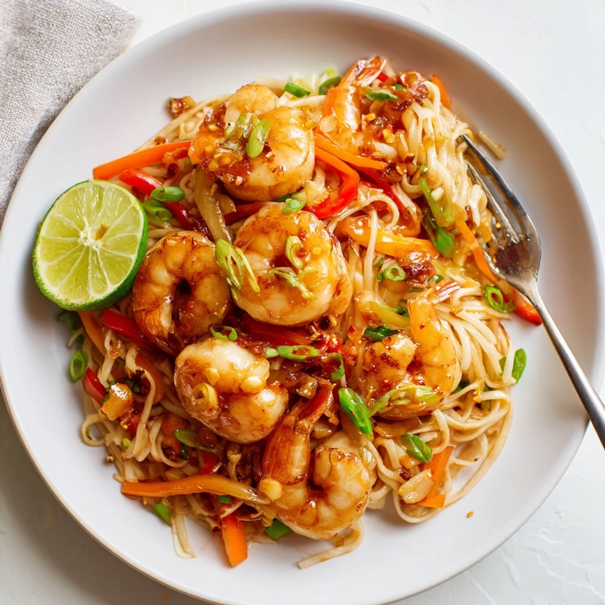 Weeknight-ready Spicy Garlic Shrimp Noodles Recipe with tender shrimp, garlicky noodles, spicy tang