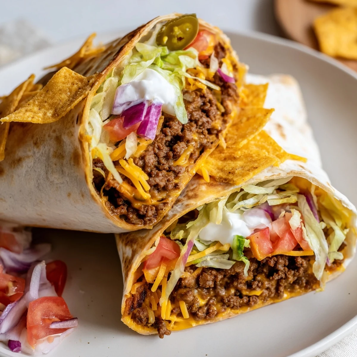 Crispy skillet-toasted Ultimate Cheesy Beef Crunch Wraps served with sour cream