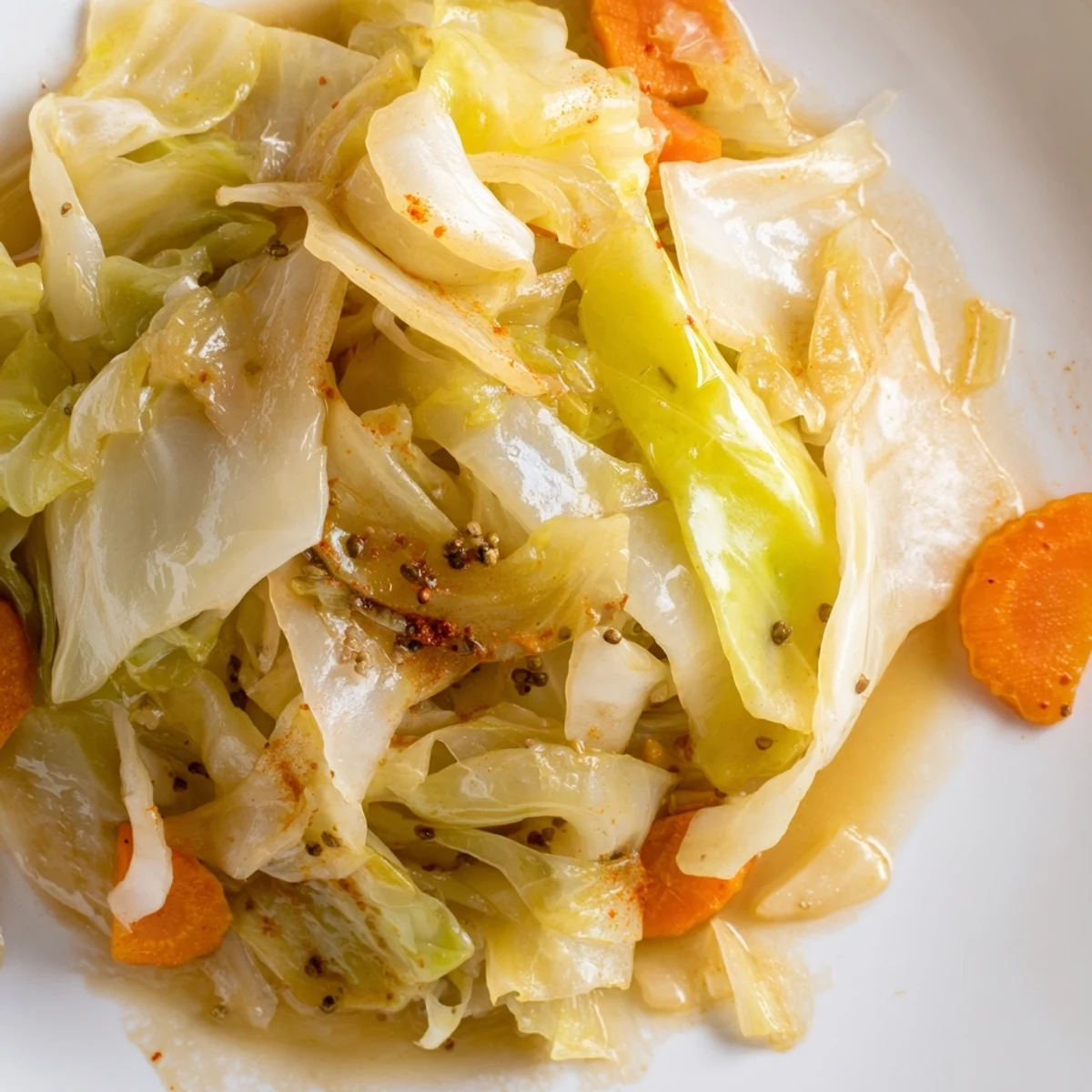 Hearty Savory Braised Cabbage Recipe served hot with roasted sausages and grains