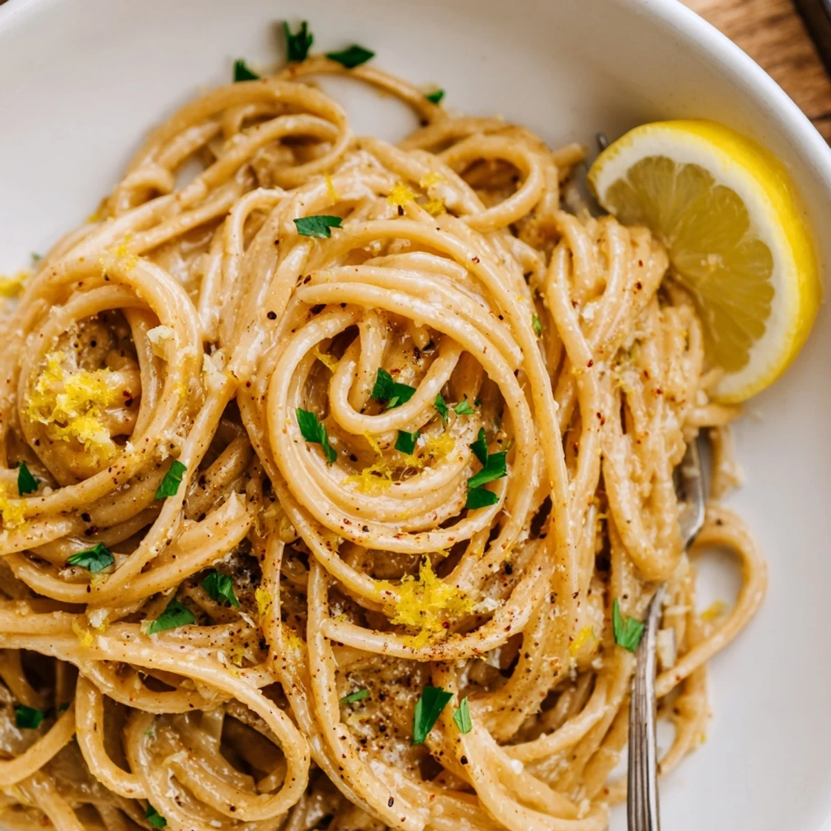 A bowl of Cowboy Butter Pasta coated in glossy garlic-butter sauce.