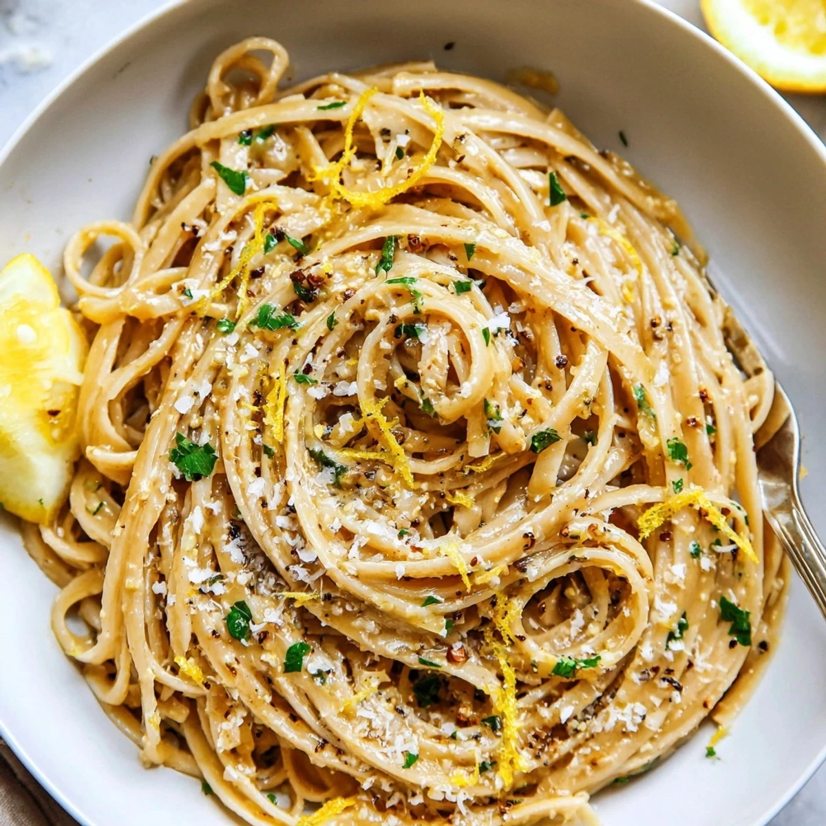 Cowboy Butter Pasta glistening with lemony butter sauce, herbs, and cracked pepper.