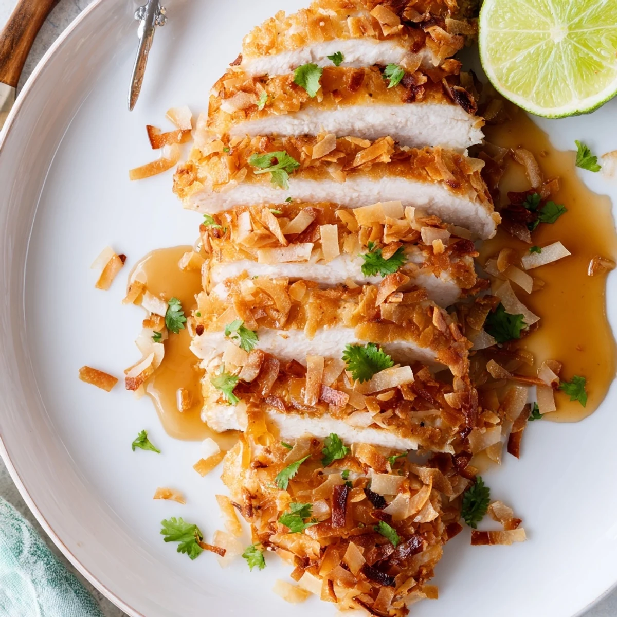 Weeknight Coconut Chicken With Apricot Sauce, crispy-baked breasts with bright apricot glaze.