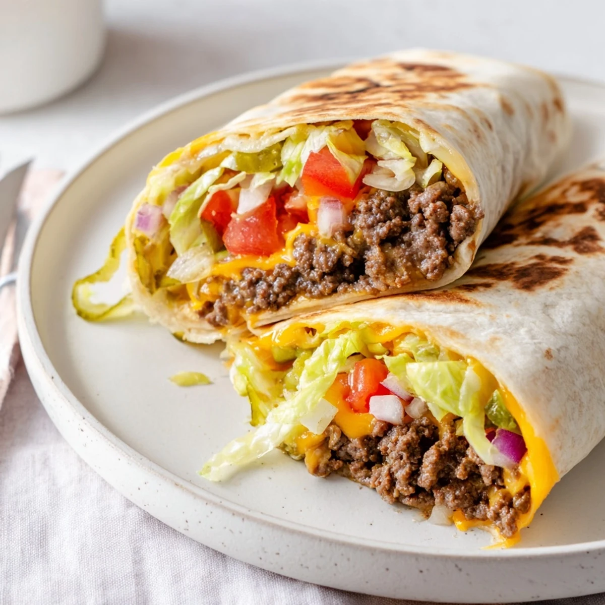 Easy Cheeseburger Wrap Recipe for quick weeknight dinners, oozing gooey cheese.