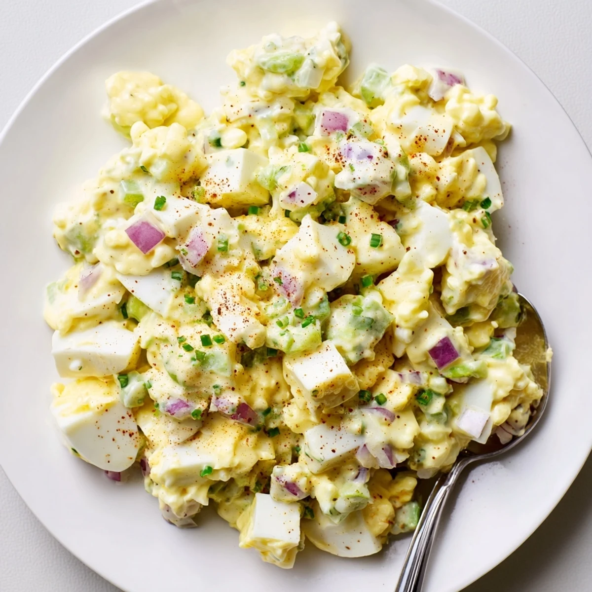 Homemade Classic Egg Salad Recipe served in lettuce cups for zesty mustard finish.