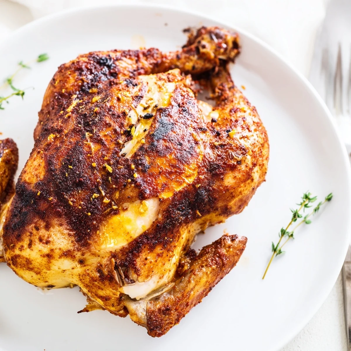 Buttermilk Roasted Chicken with golden crispy skin, juicy interior, lemon zest aroma