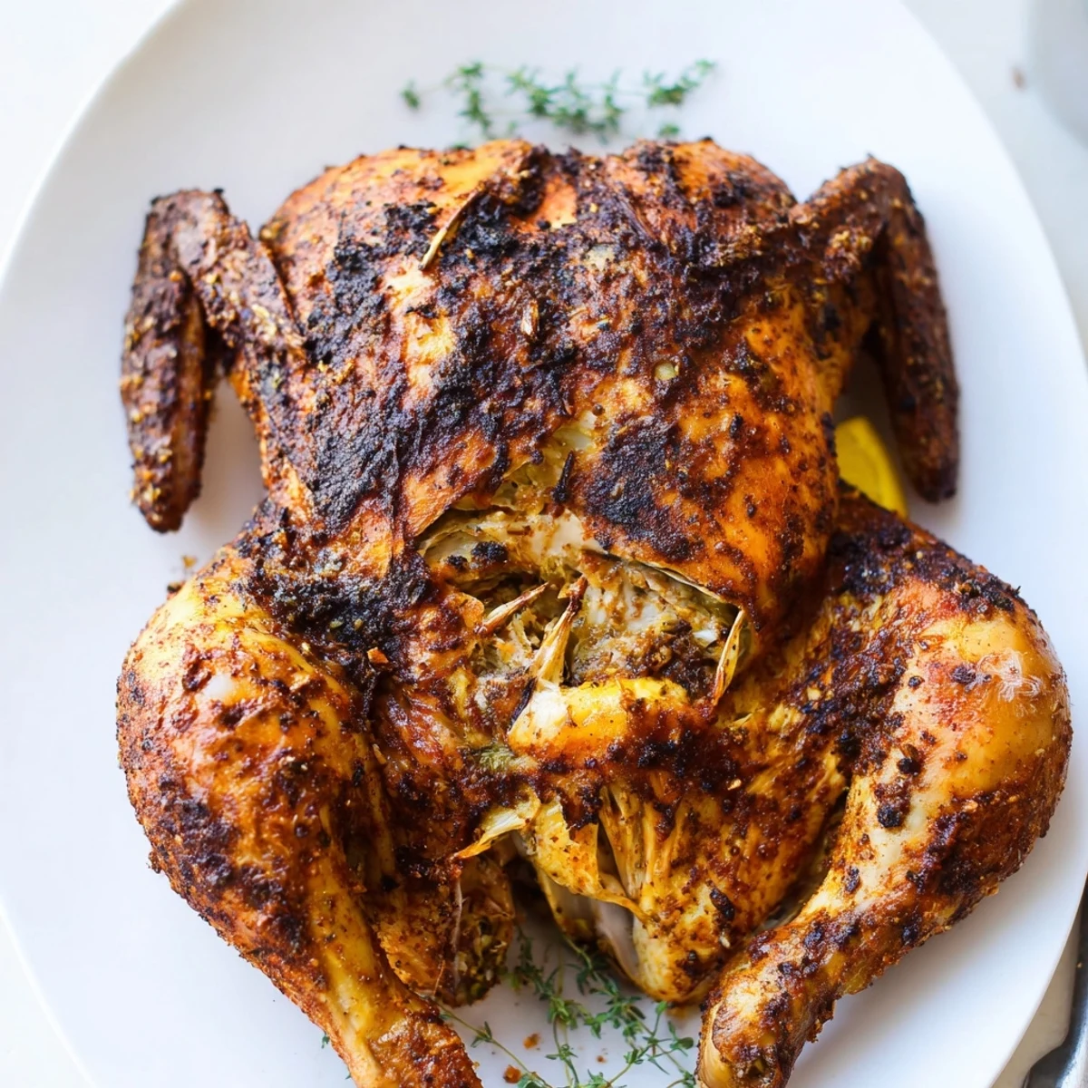 Family-style Buttermilk Roasted Chicken served with roasted vegetables and wine