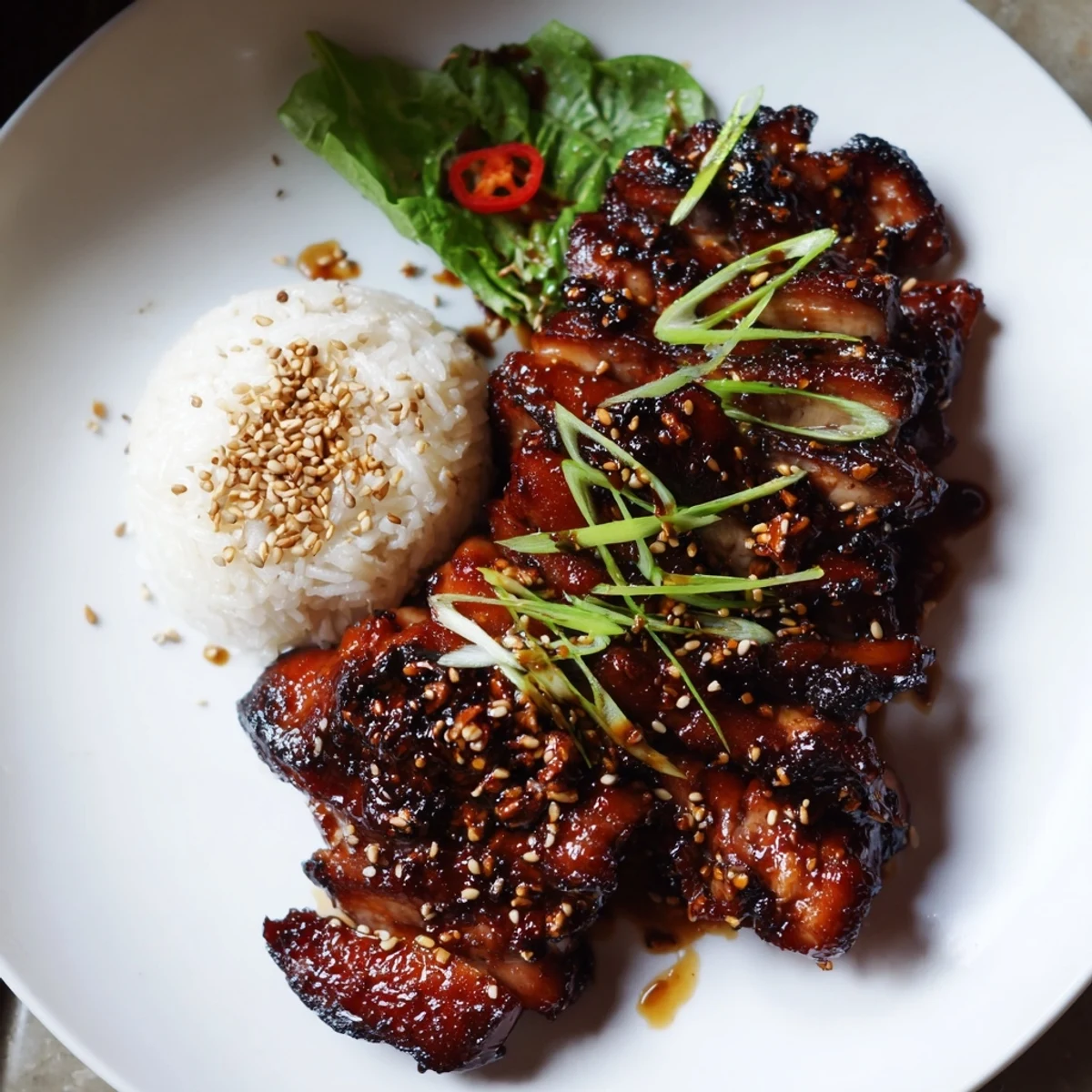 Sliced Char Siu Chicken with sesame seeds, green onions, aromatic caramelized edges