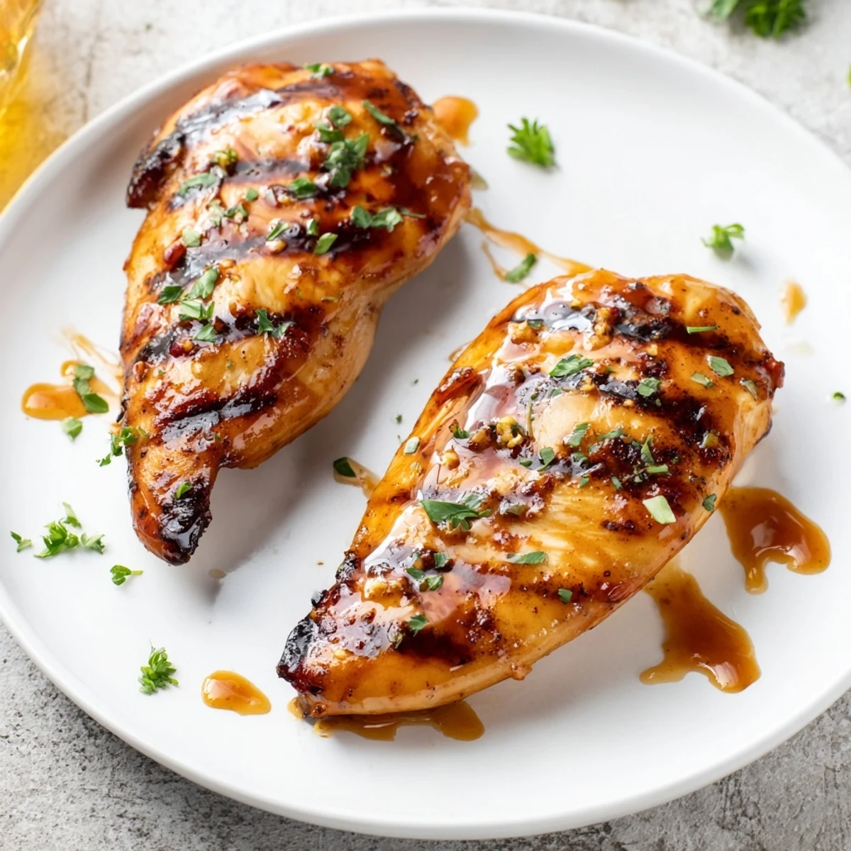 Plate shows Grilled Honey Buffalo Chicken Thighs nestled next to carrot sticks