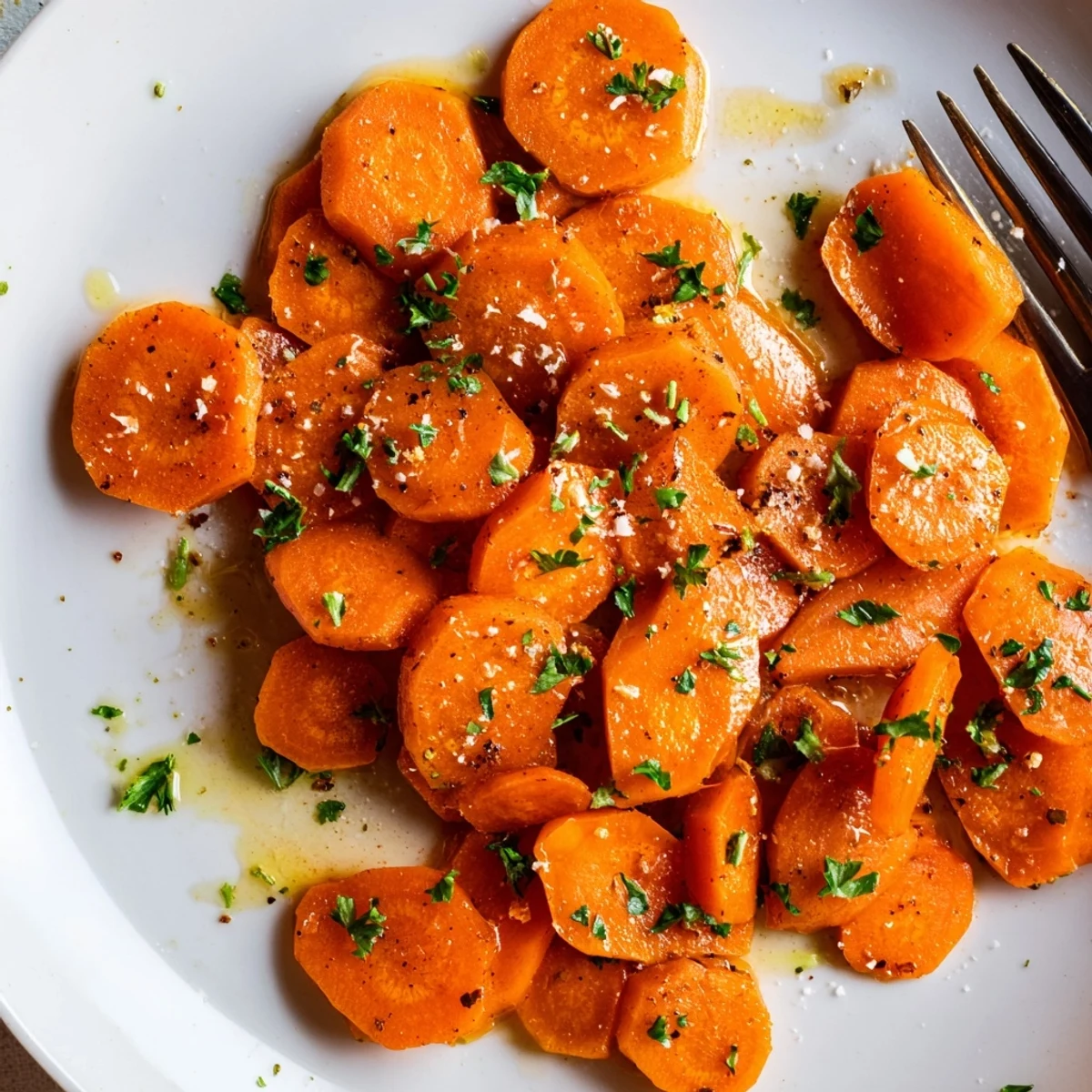 Crispy Smashed Carrots roasted golden with caramelized edges, garnished parsley and lemon