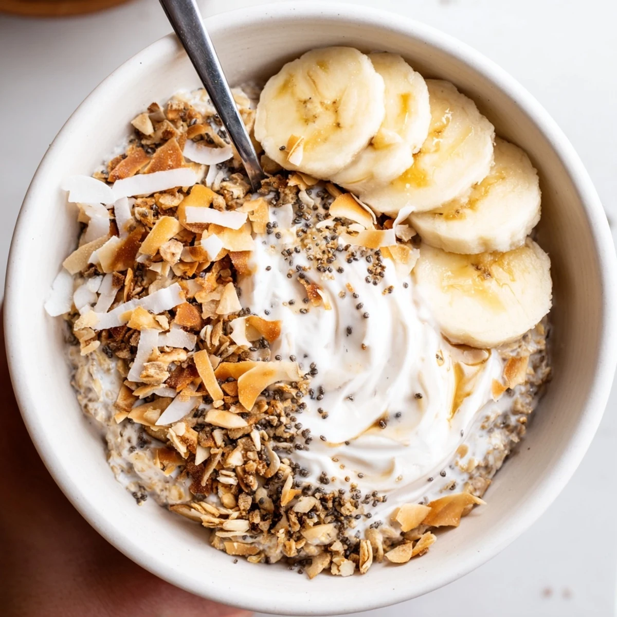Chilled Coconut Cream Pie Overnight Oats creamy texture, maple sweetness, graham crumble