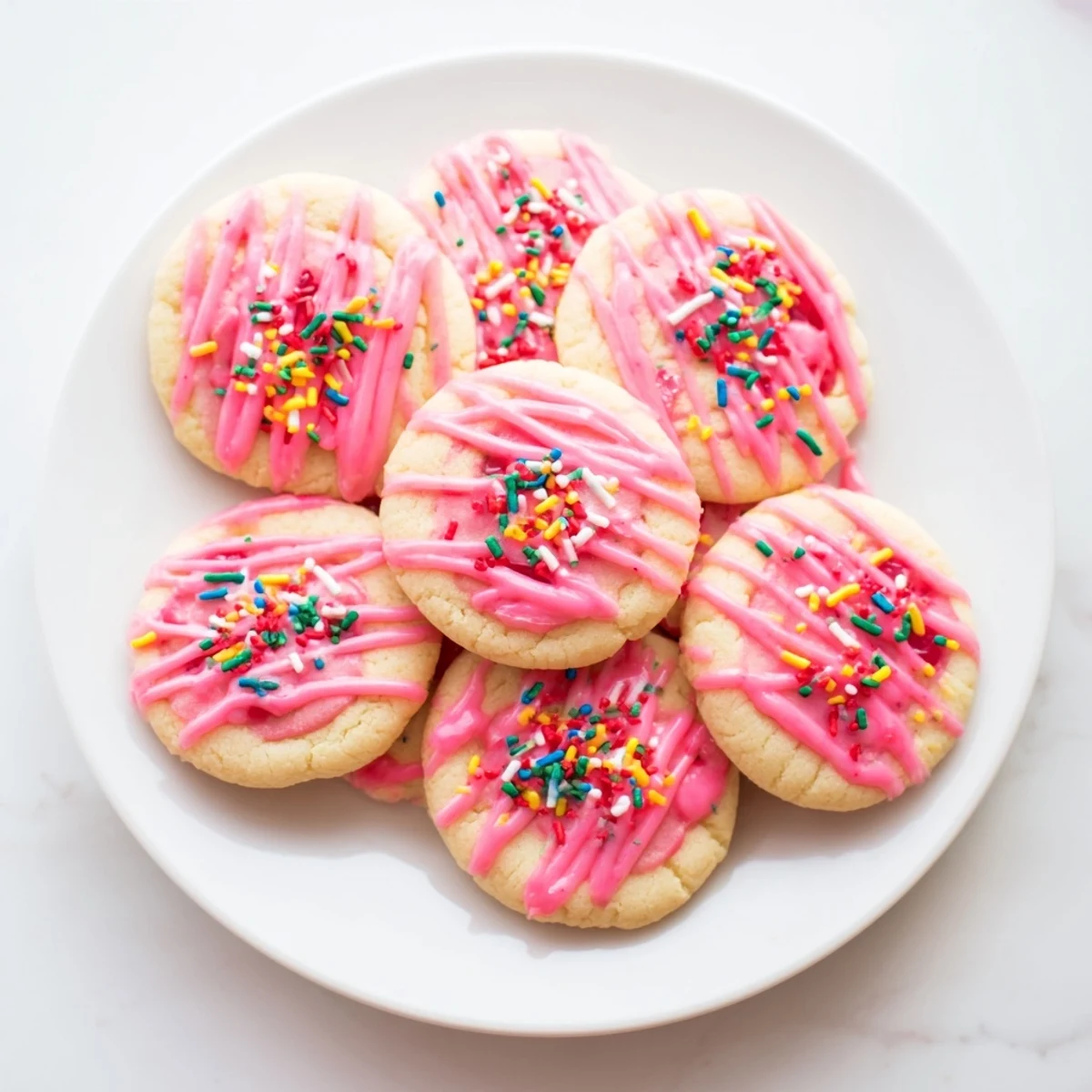 Homemade strawberry Pop-Tart cookies featuring buttery dough, red jam filling, and festive rainbow sprinkles