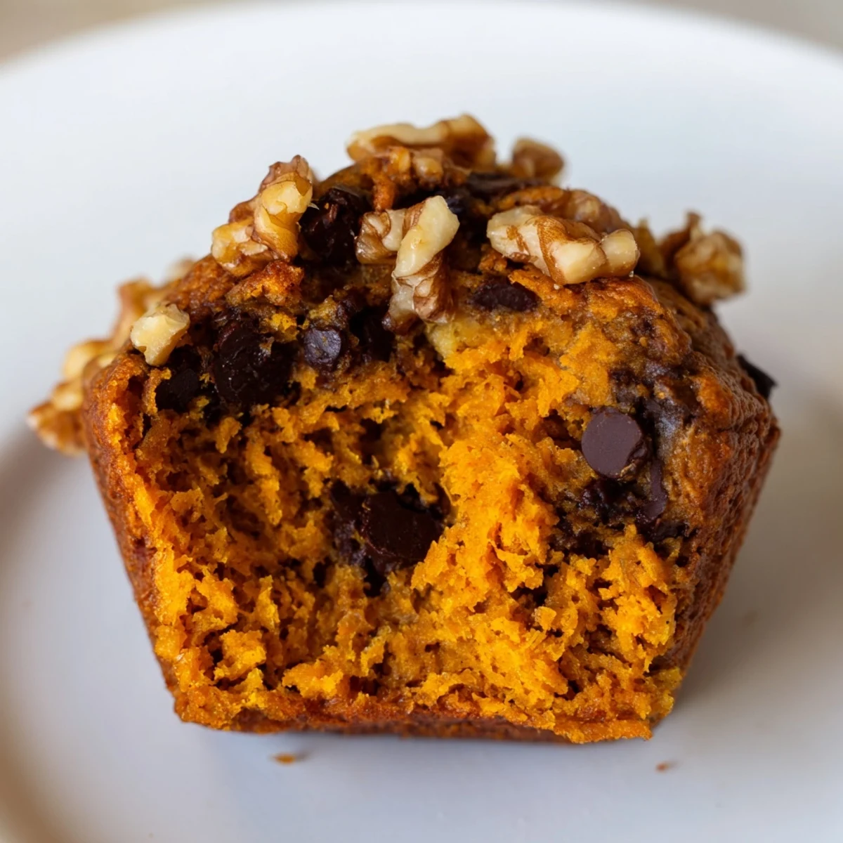 Spiced butternut squash banana muffins with chocolate chips, ready for fall snacking