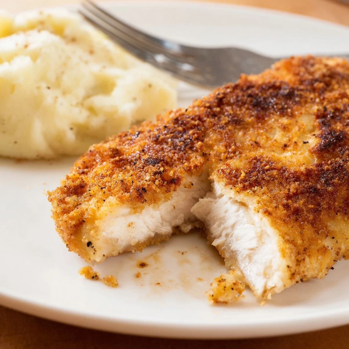 Crisp Fried Chicken Breast resting on paper towel, ready with coleslaw.