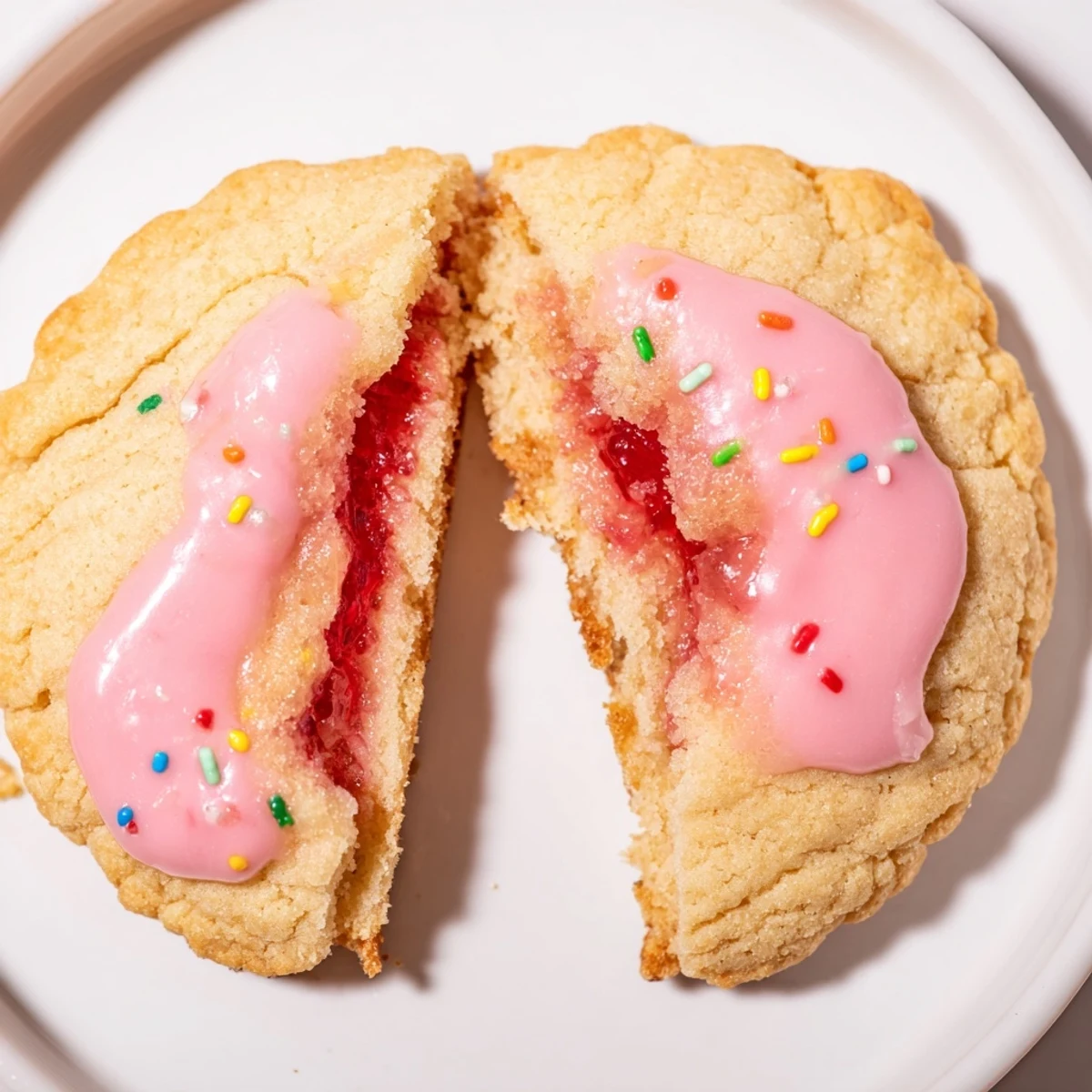 Plate of cooled Strawberry Pop Tart Cookies glazed and ready for sharing