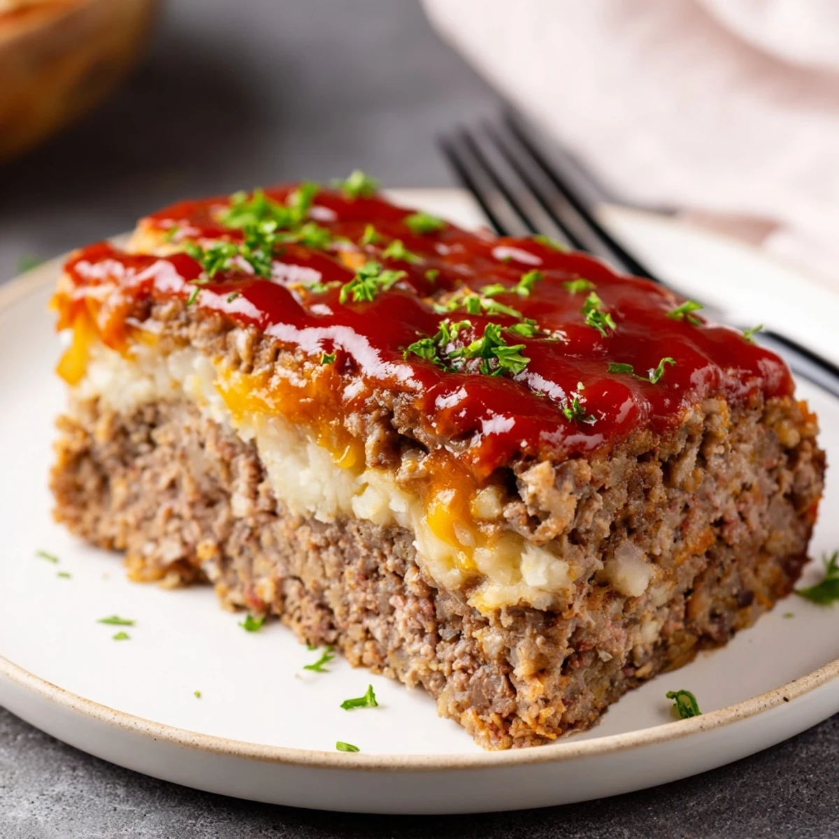 Home-style Meatloaf Casserole with crispy browned edges, fork-ready comfort dinner