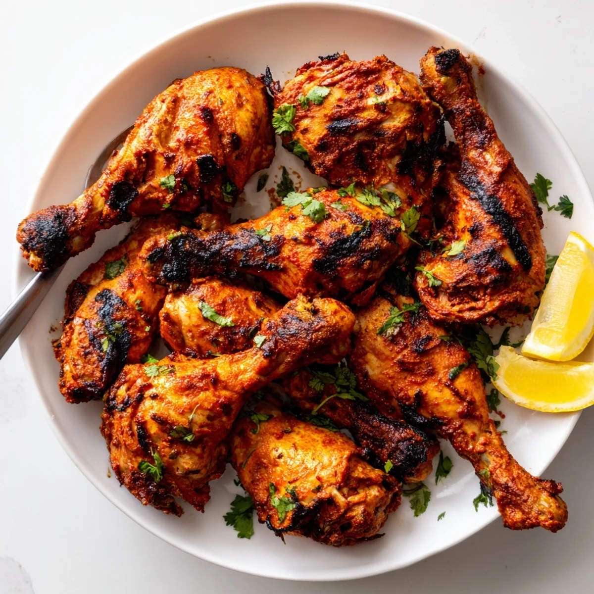 Oven roasted Tandoori Chicken coated in spiced yogurt, served with warm naan