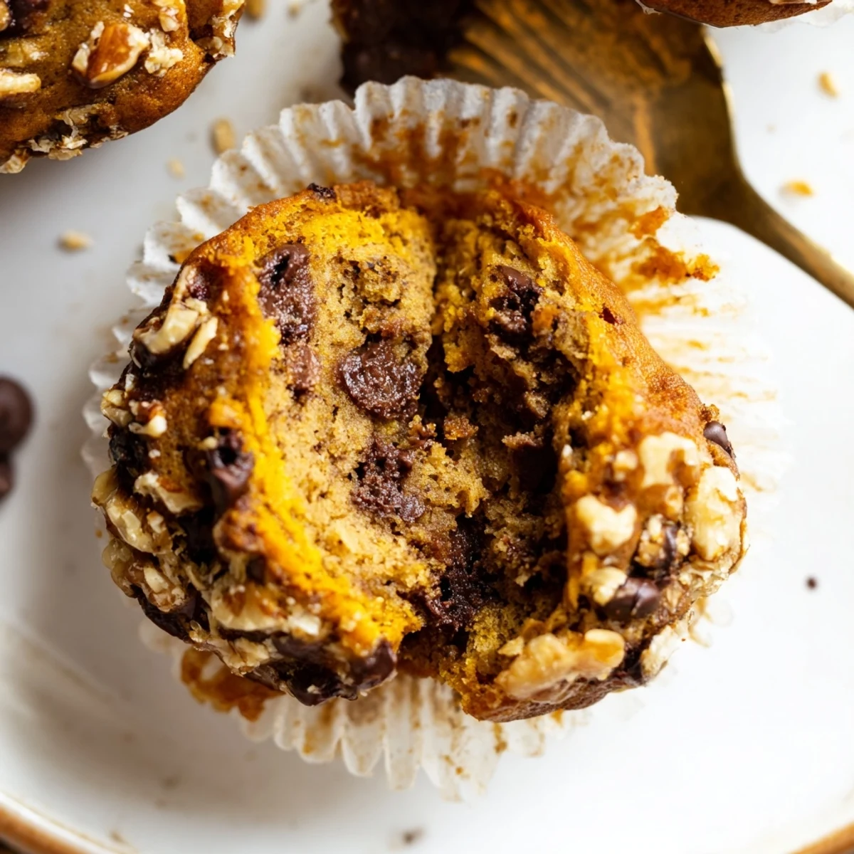 Warm Butternut Squash Banana Muffins split open, fragrant cinnamon spice rising
