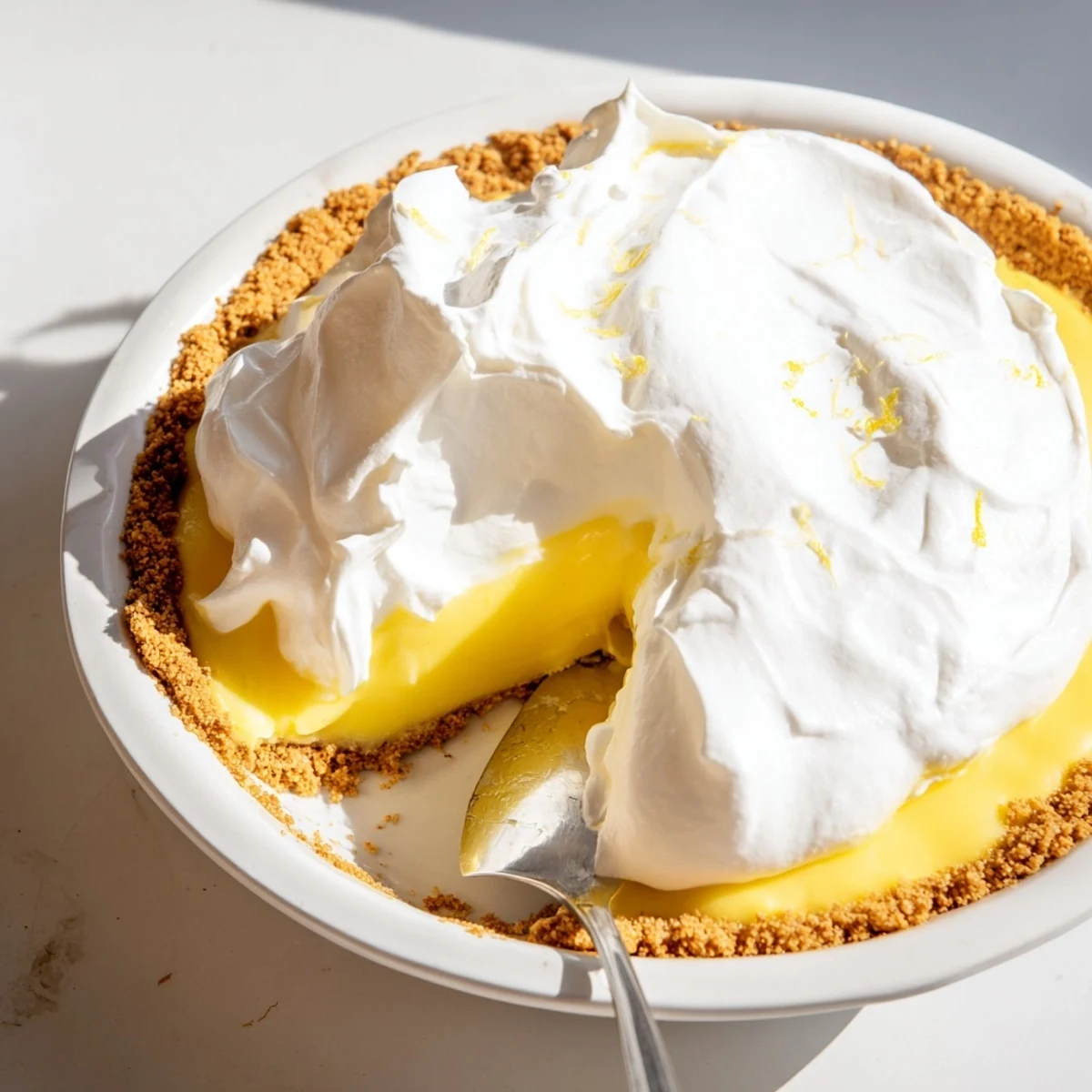 Bright and tangy Real Lemon Pie Recipe sliced and served on a rustic plate