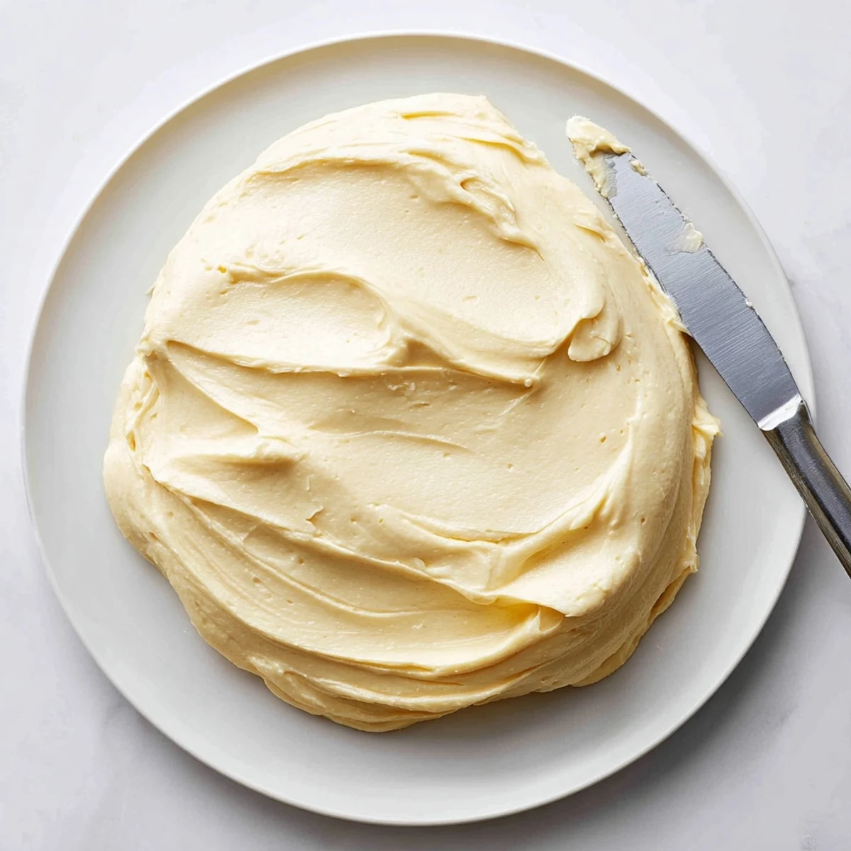 Glossy Italian meringue buttercream smoothed over a tall vanilla celebration cake