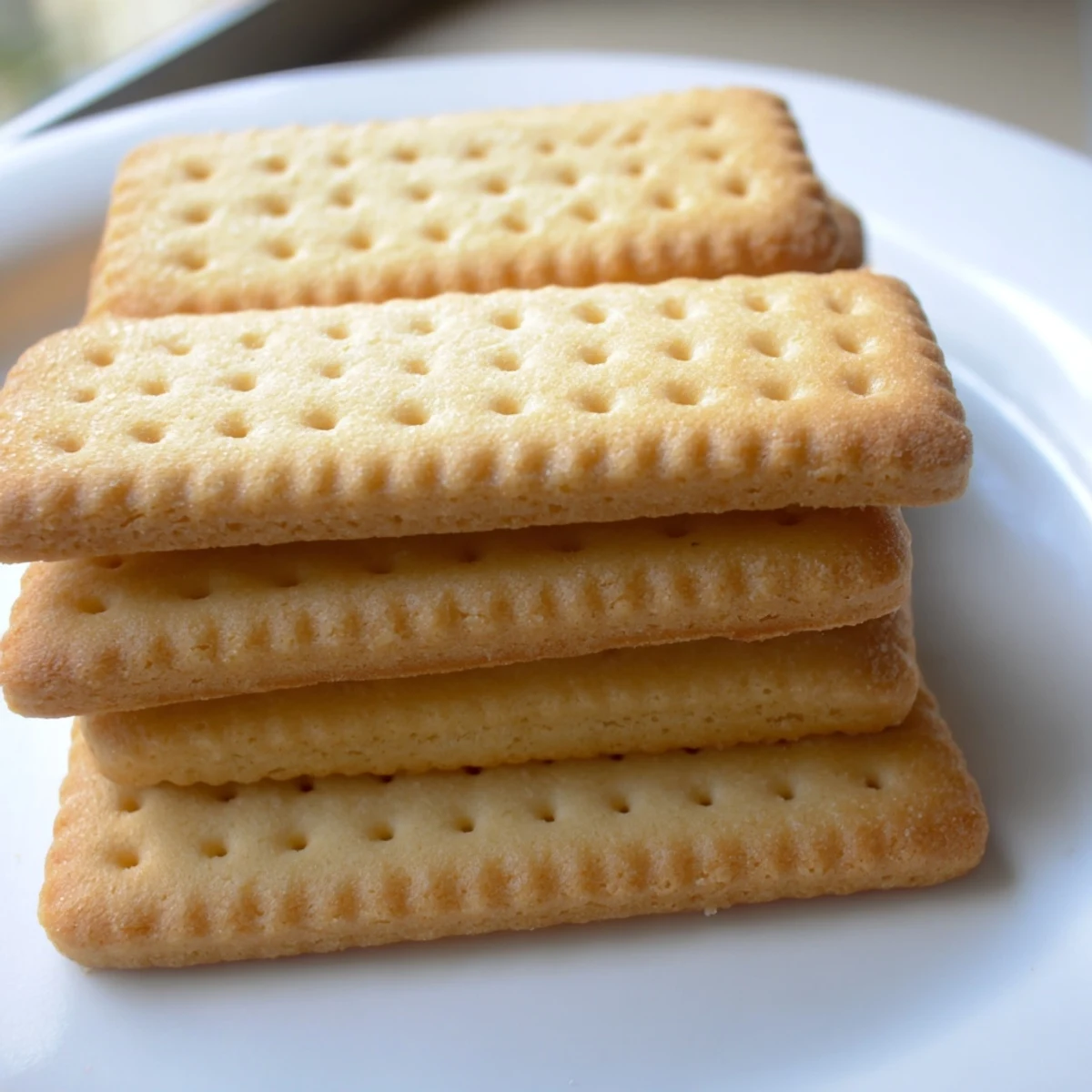 Golden French Petit Beurre cookies with classic fork-dotted patterns on a rustic baking sheet