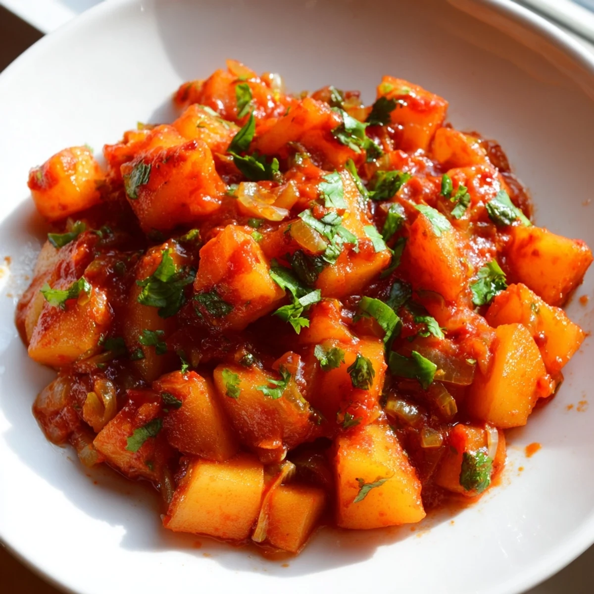 Creamy Papas Con Chile in a cast iron skillet with fresh cilantro garnish